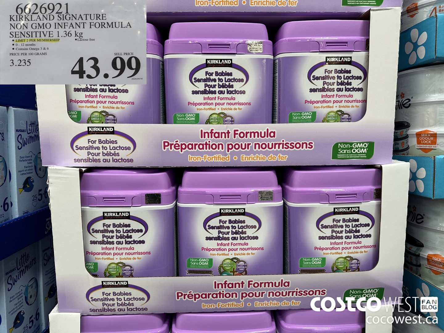 6626921 KIRKLAND SIGNATURE NON GMO INFANT FORMULA SENSITIVE 1.36 kg $43.99