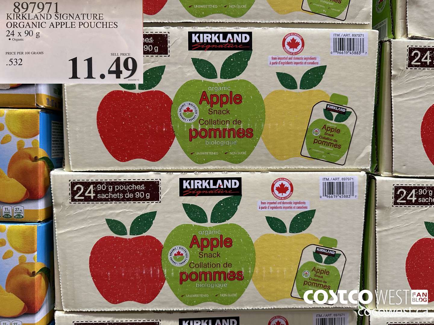 897971 KIRKLAND SIGNATURE ORGANIC APPLE POUCHES 24 X 90G $11.49