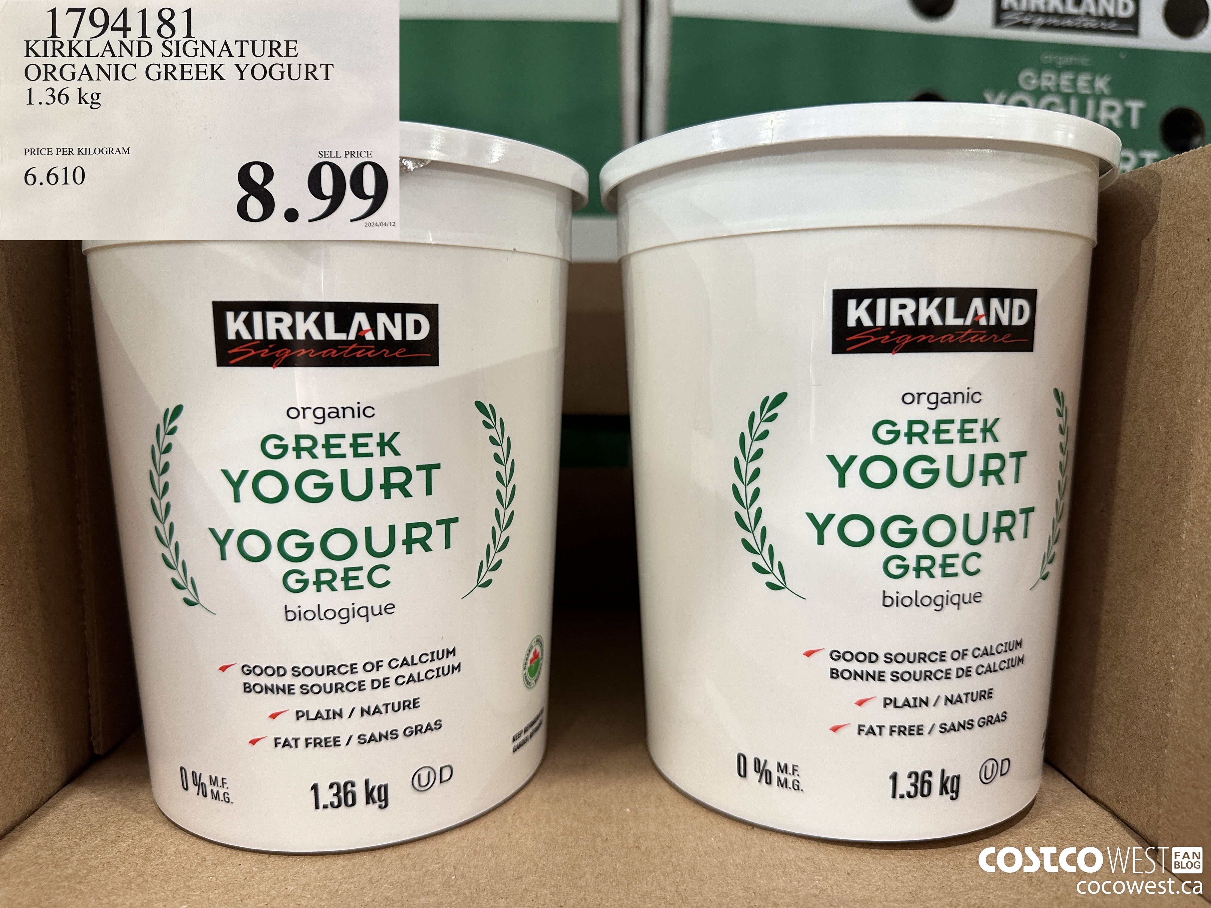 1794181 KIRKLAND SIGNATURE ORGANIC GREEK YOGURT 1.36 KG $8.99