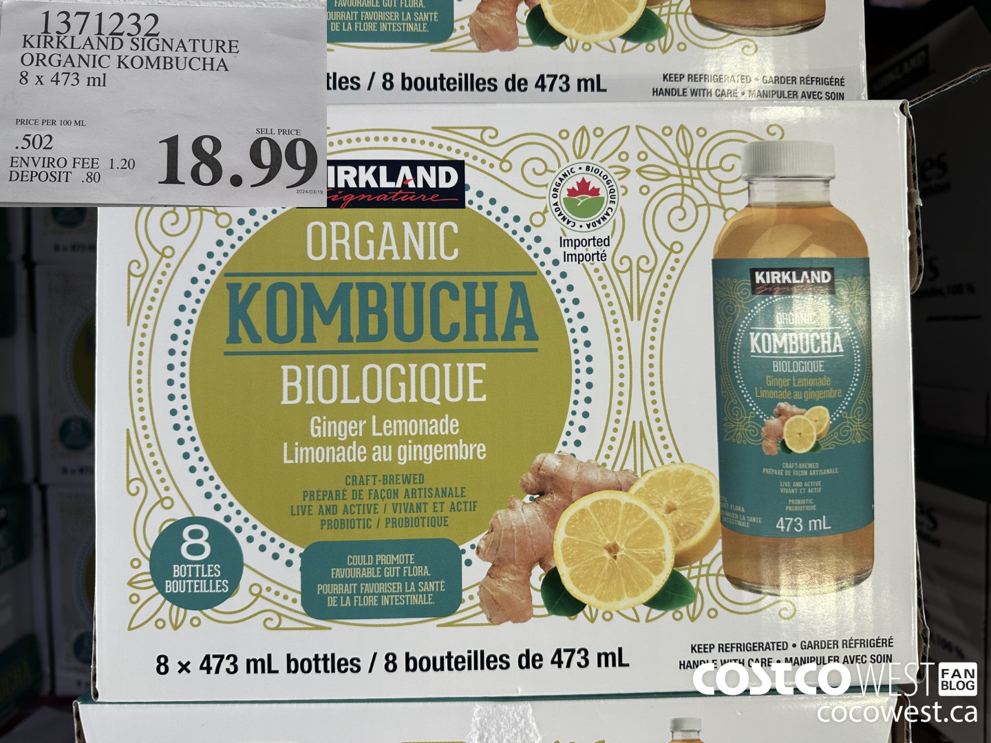 1371232 KIRKLAND SIGNATURE ORGANIC KOMBUCHA 8 X 473 ML $18.99