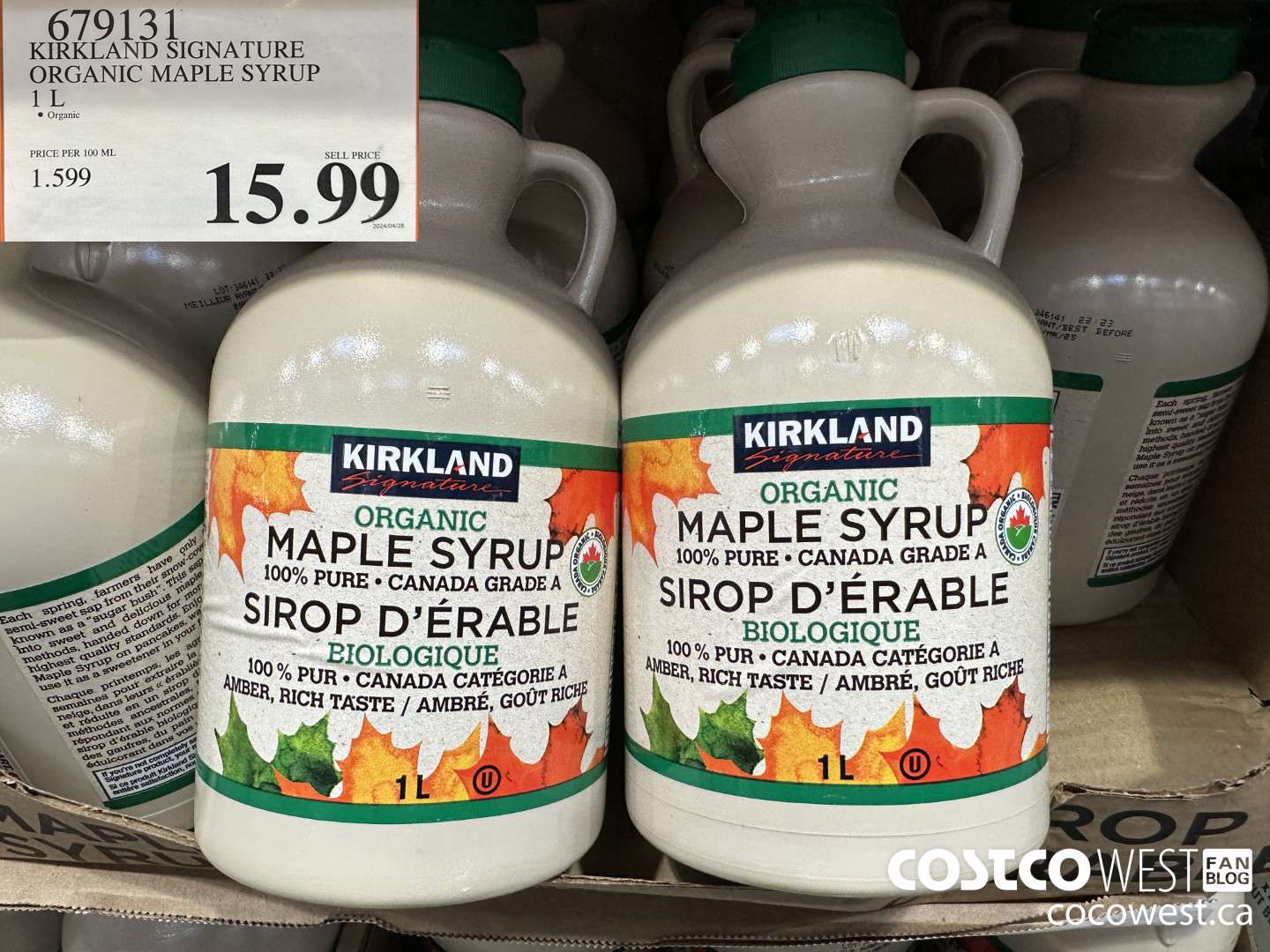 679131 KIRKLAND SIGNATURE ORGANIC MAPLE SYRUP 1L $15.99