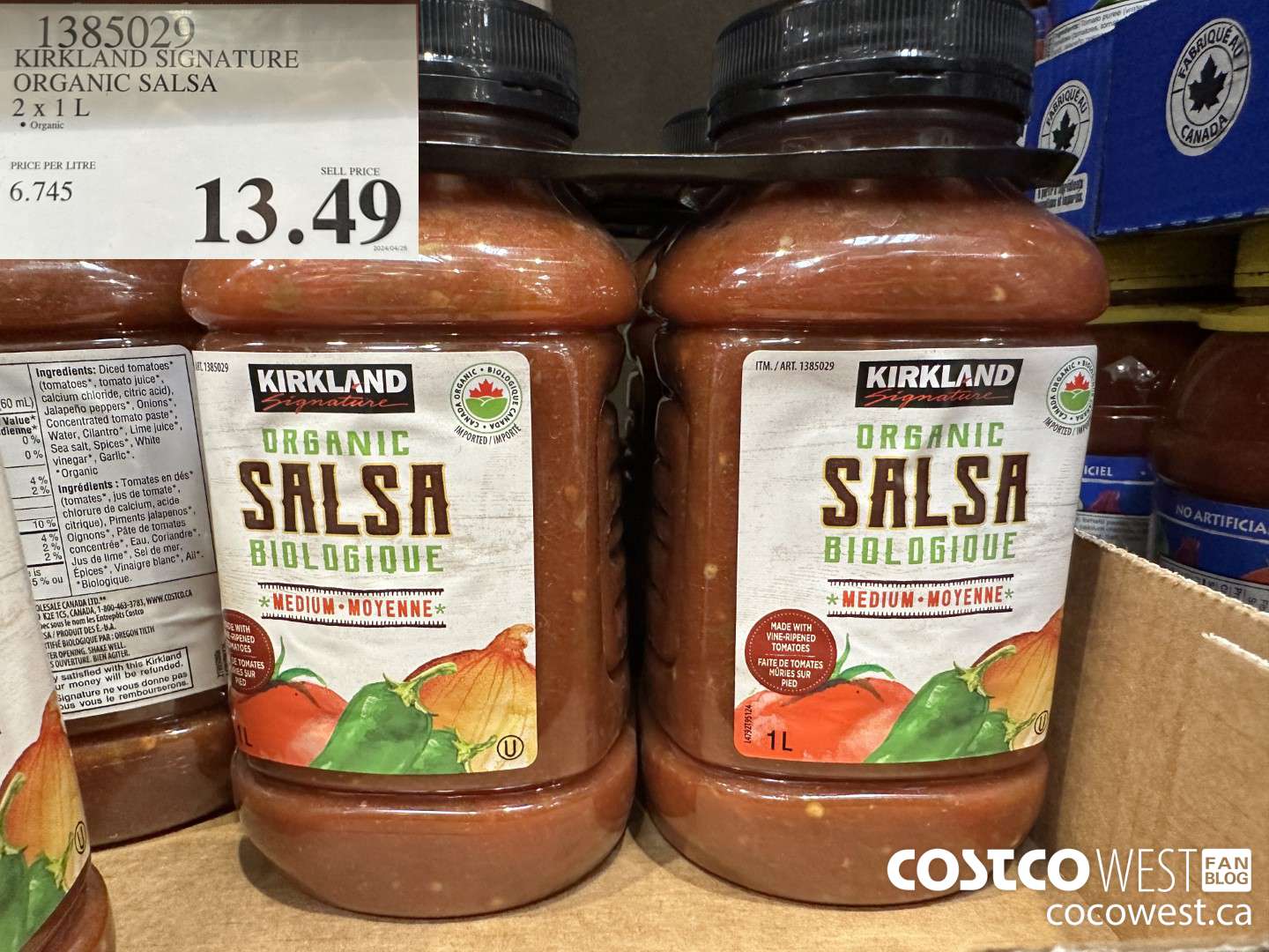 1385029 KIRKLAND SIGNATURE ORGANIC SALSA 2 X 1L $13.49