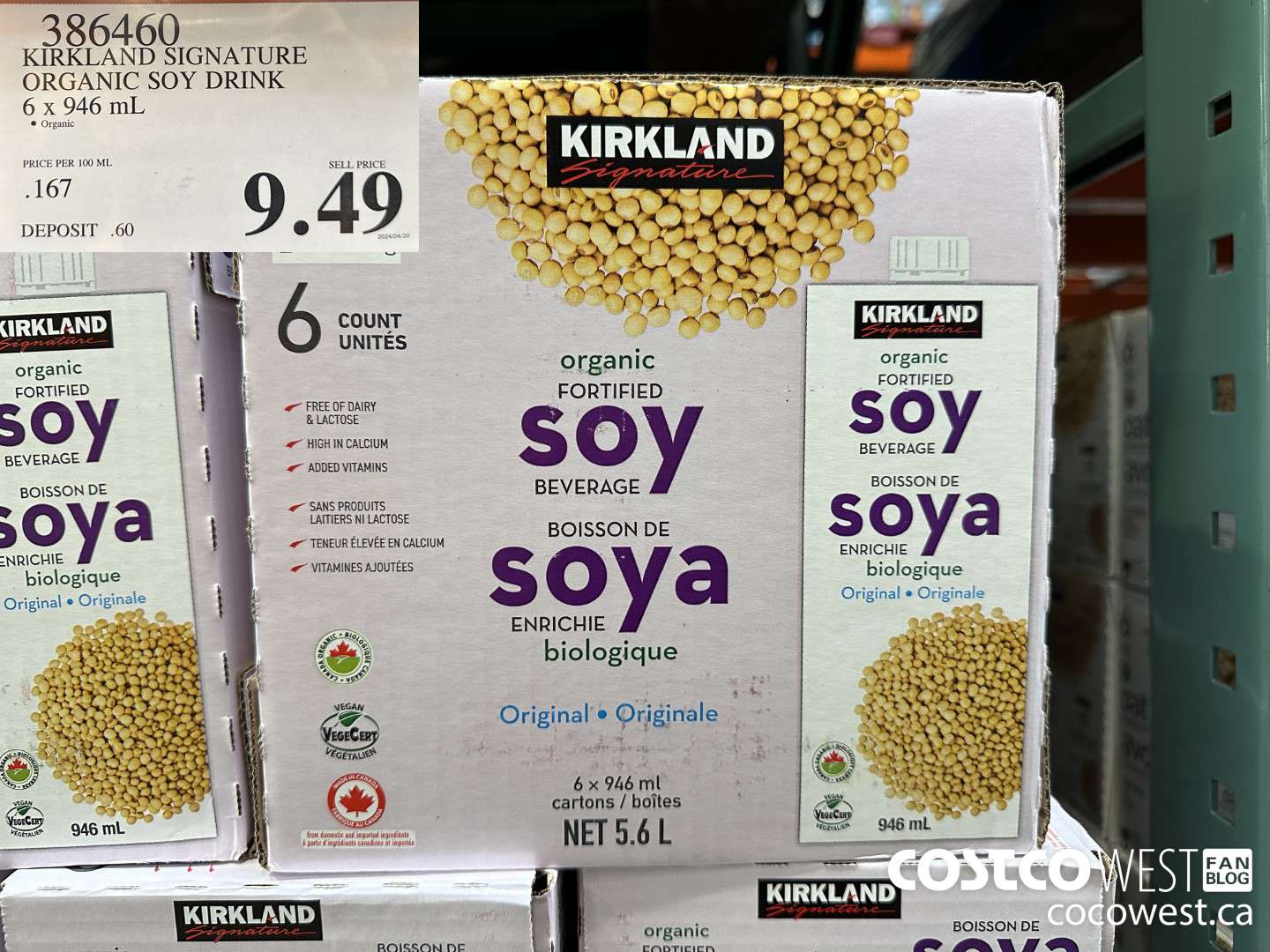 386460 KIRKLAND SIGNATURE ORGANIC SOY DRINK 6 x 946 mL $9.49