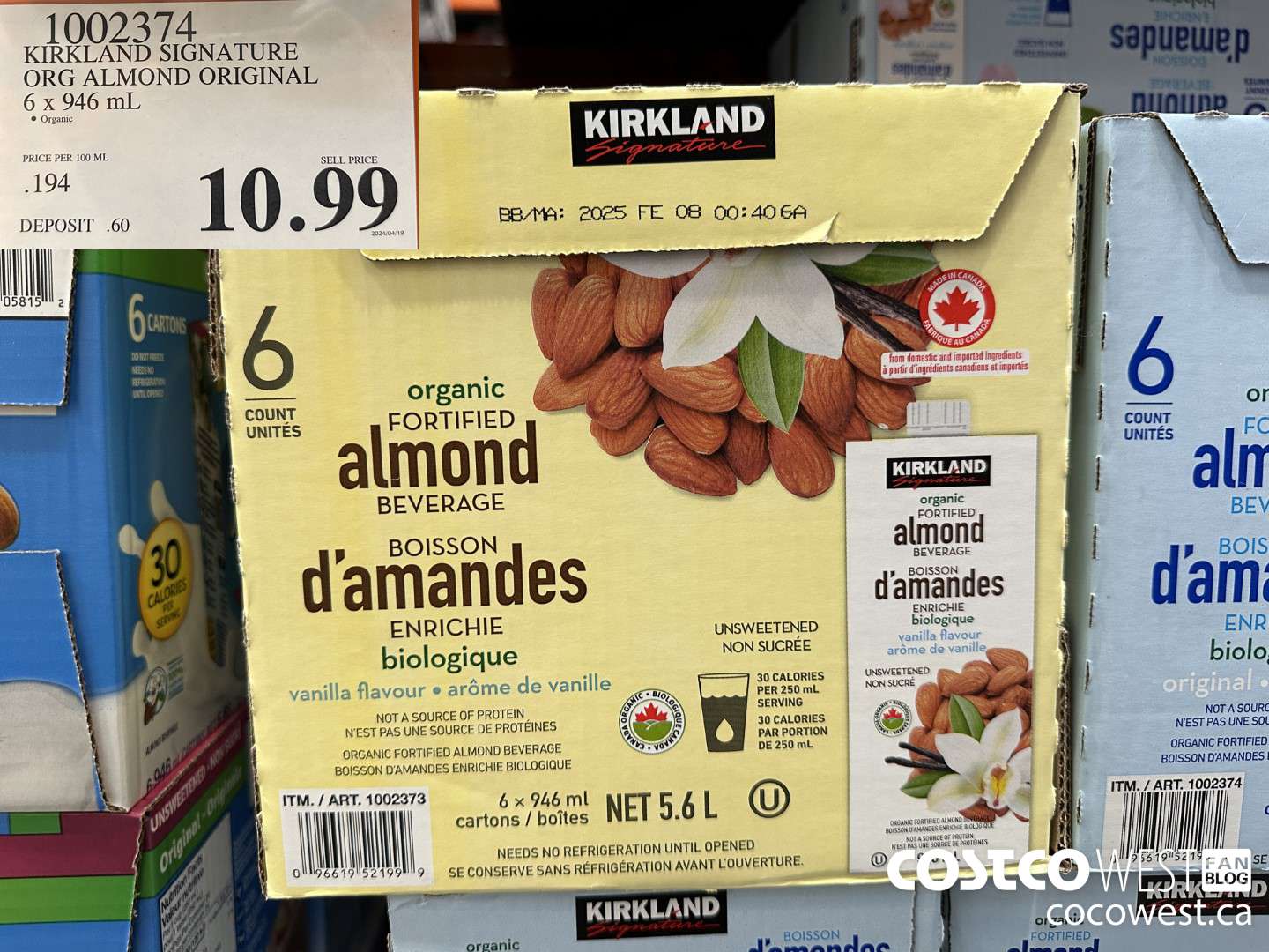 1002374 KIRKLAND SIGNATURE ORG ALMOND ORIGINAL 6 x 946 mL $10.99