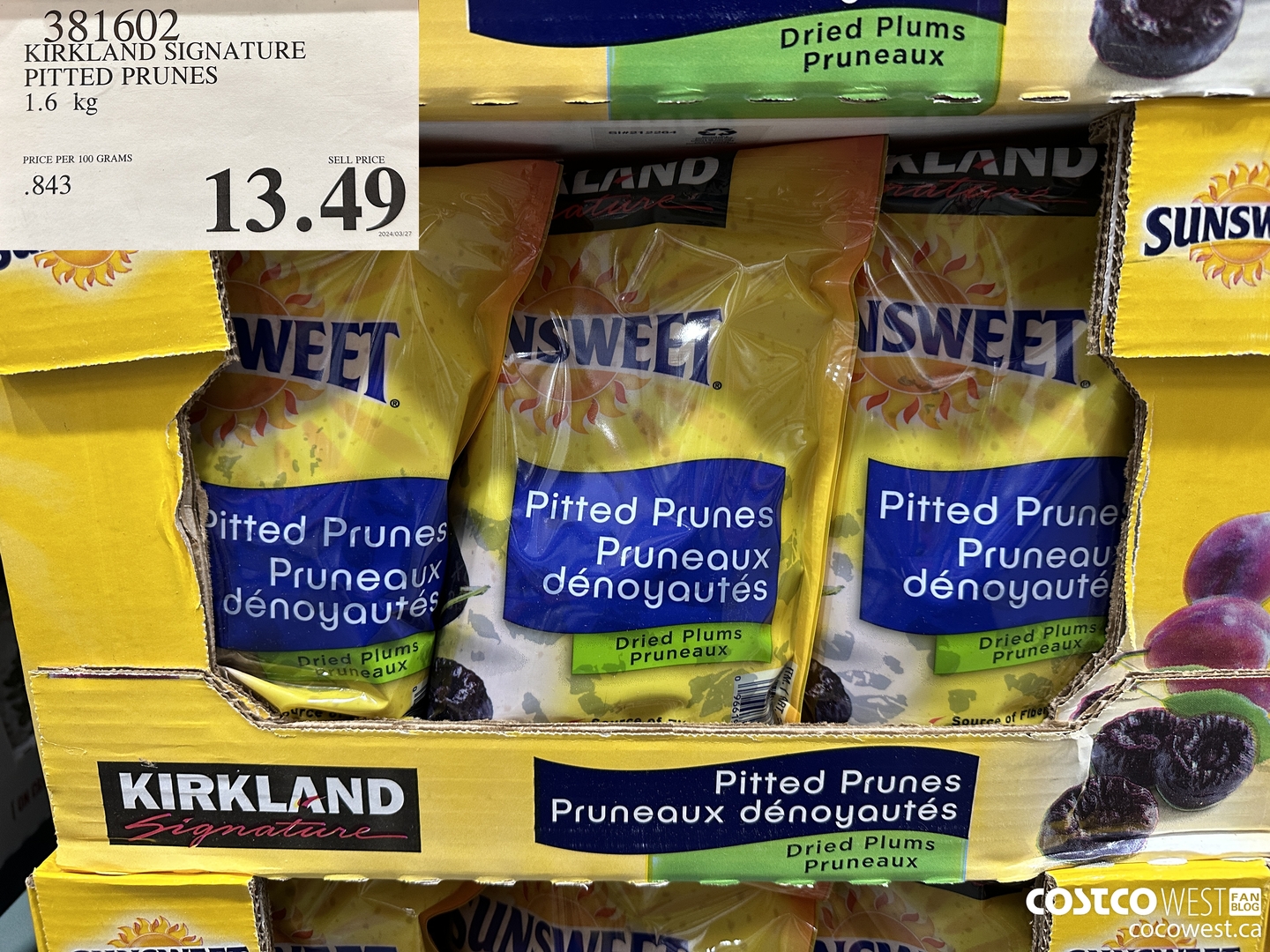 381602 KIRKLAND SIGNATURE PITTED PRUNES 1.6 kg $13.49