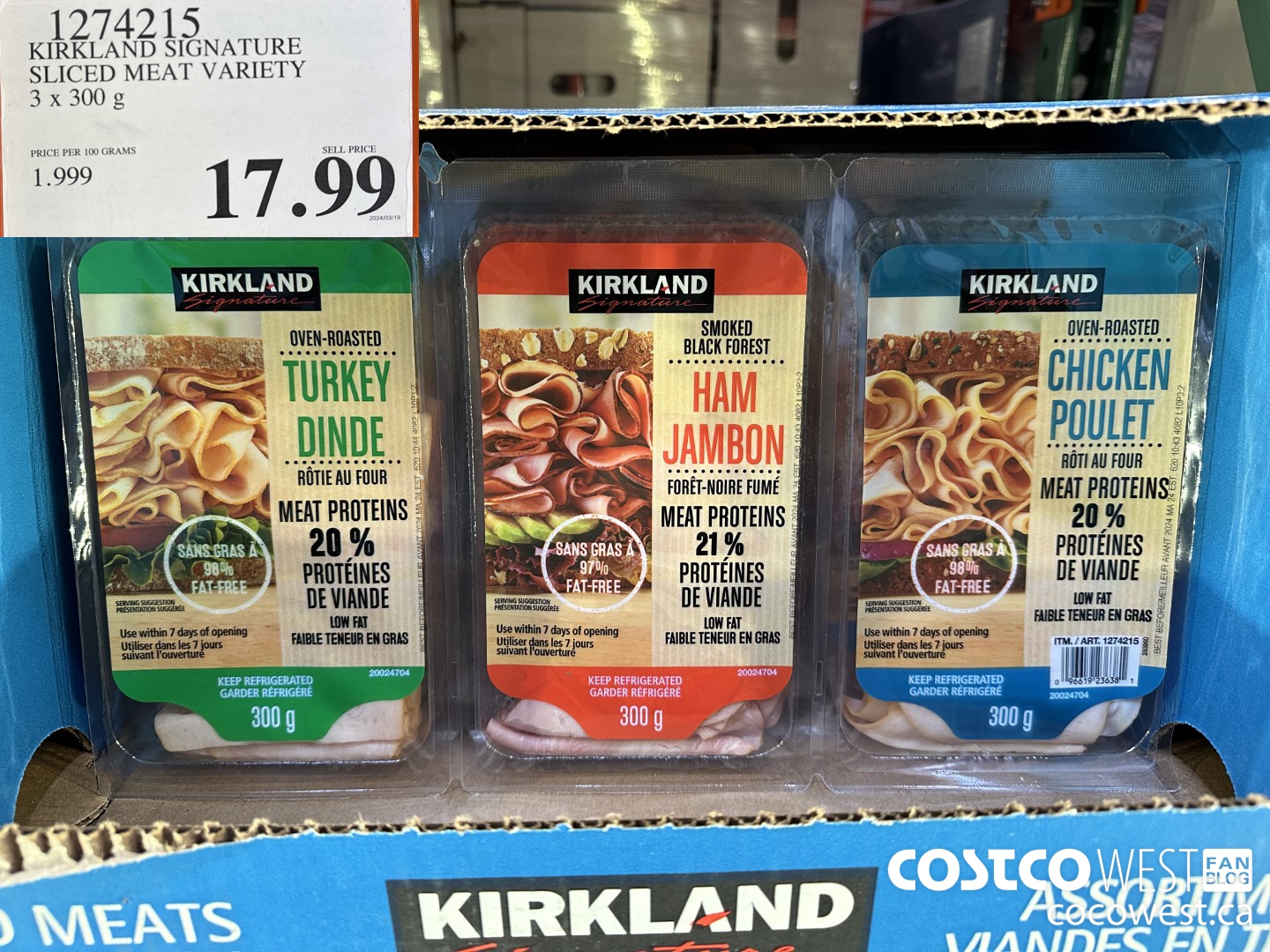 1274215 KIRKLAND SIGNATURE SLICED MEAT VARIETY 3 x 300 g $17.99