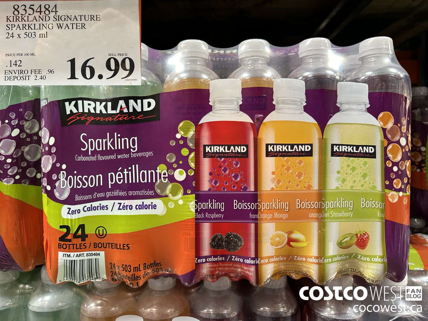 835484 KIRKLAND SIGNATURE SPARKLING WATER 24 X 503 ML $16.99
