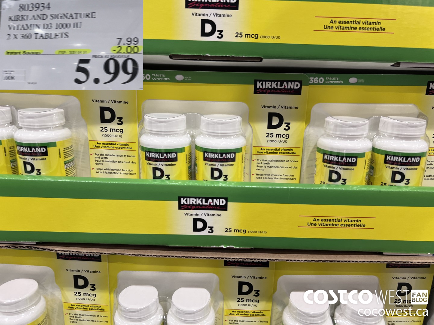803934 KIRKLAND SIGNATURE VITAMIN D3 1000 IU 2 X 360 TABLETS ($2.00 INSTANT SAVINGS EXPIRES ON 2024-04-14) $5.99