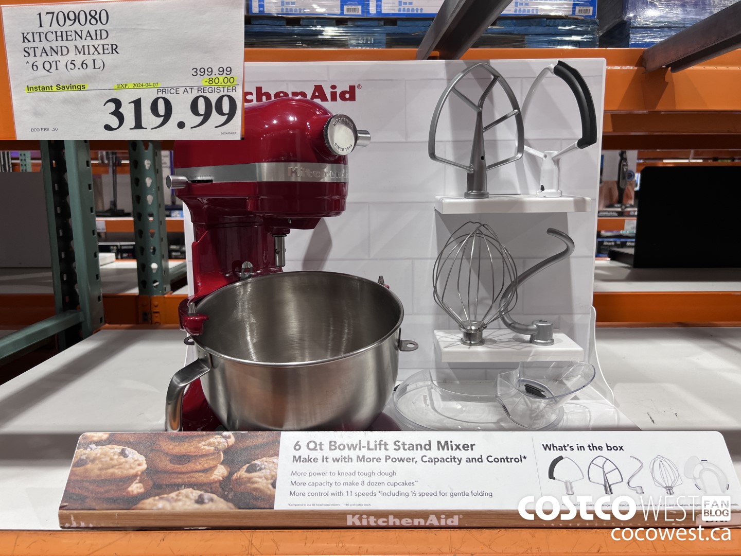 1709080 KITCHENAID STAND MIXER 6QT (5.6L) ($80.00 INSTANT SAVINGS EXPIRES ON 2024-04-07) $319.99