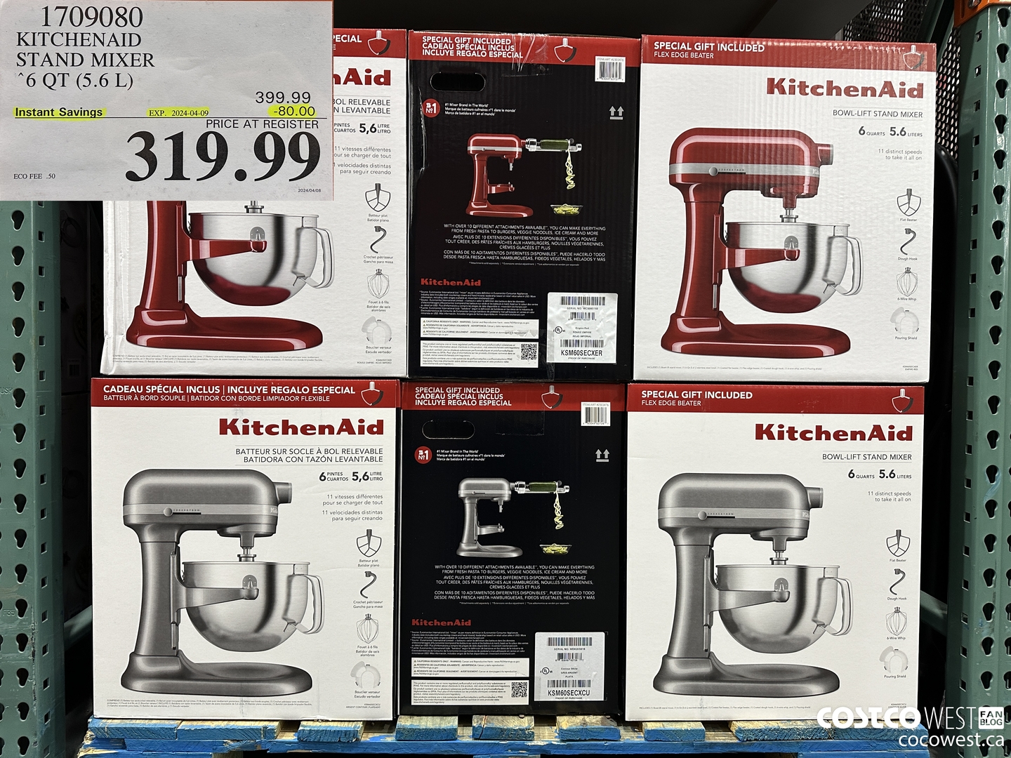 1709080 KITCHENAID STAND MIXER 6QT (5.6L) ($80.00 INSTANT SAVINGS EXPIRES ON 2024-04-09) $319.99