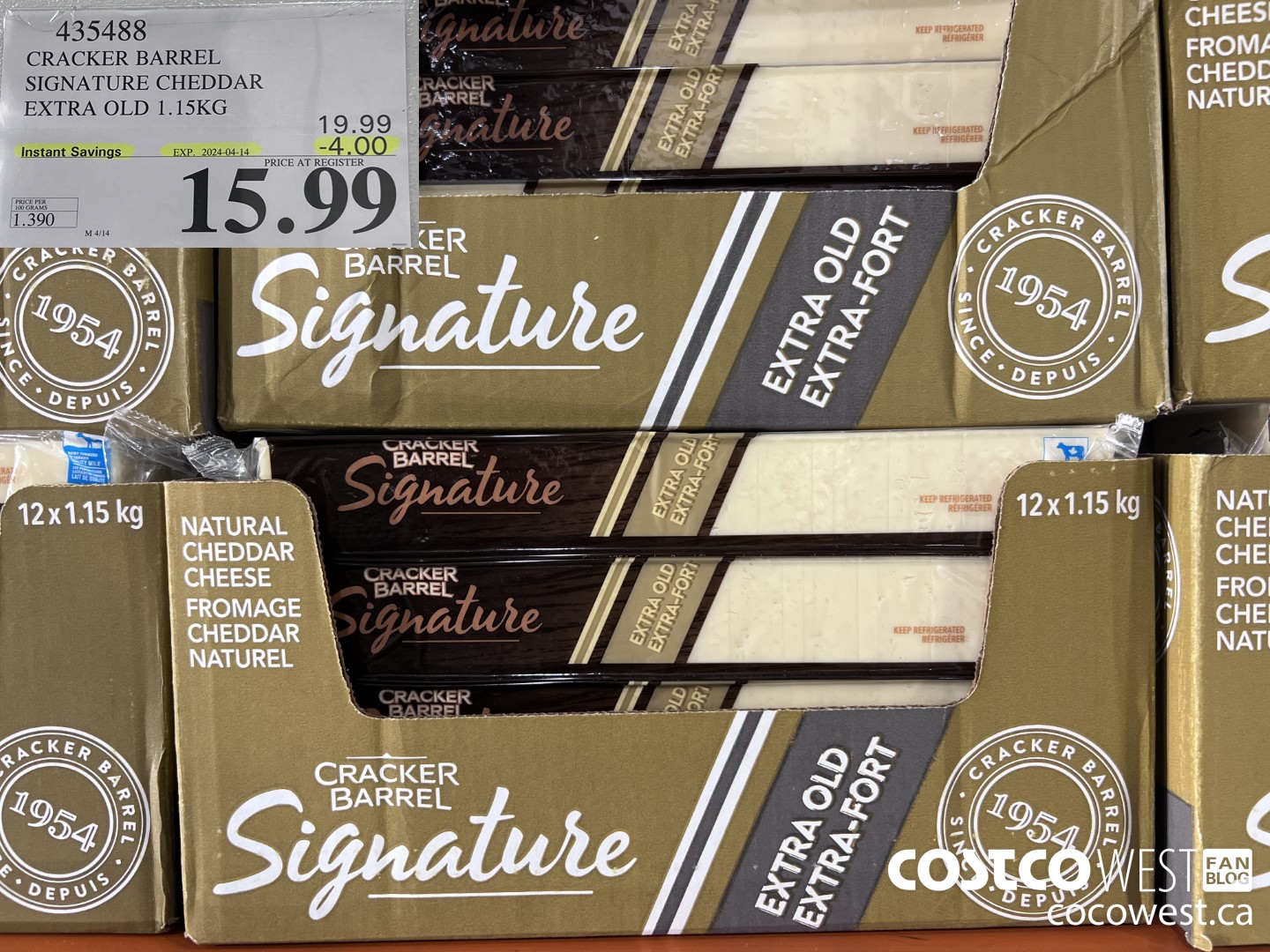 435488 KRAFT EXTRA OLD CHEDDAR 1.15 KG ($4.00 INSTANT SAVINGS EXPIRES ON 2024-04-14) $15.99