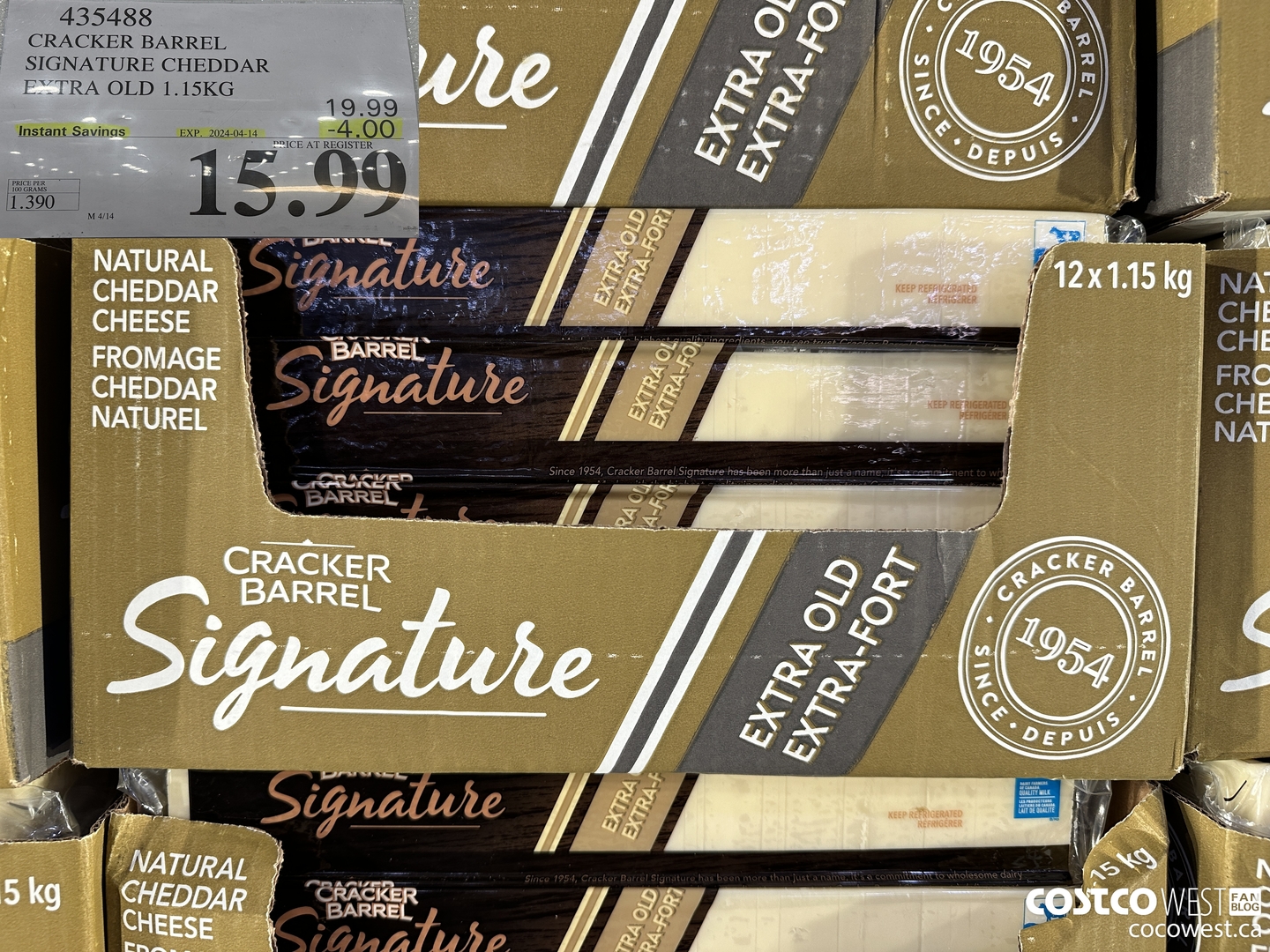 435488 KRAFT EXTRA OLD CHEDDAR 1.15 KG ($4.00 INSTANT SAVINGS EXPIRES ON 2024-04-14) $15.99