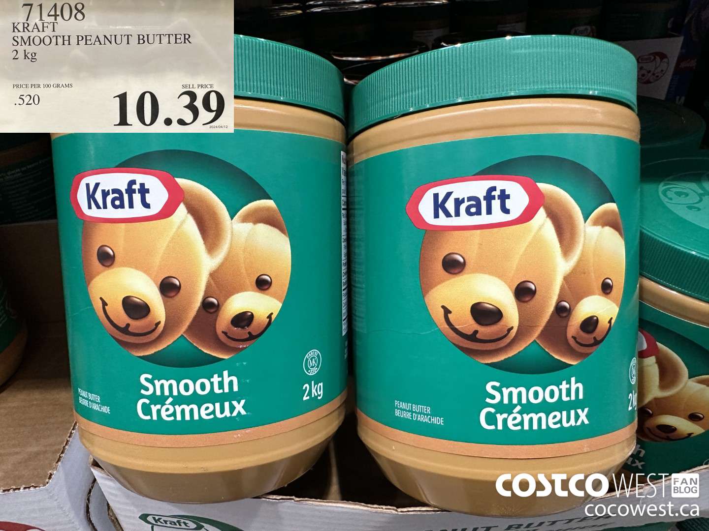 71408 KRAFT SMOOTH PEANUT BUTTER 2 kg $10.39