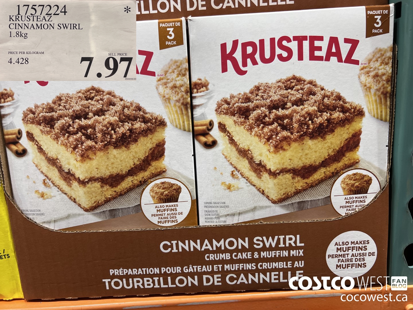 1757224 KRUSTEAZ CINNAMON SWIRL 1.8KG $7.97