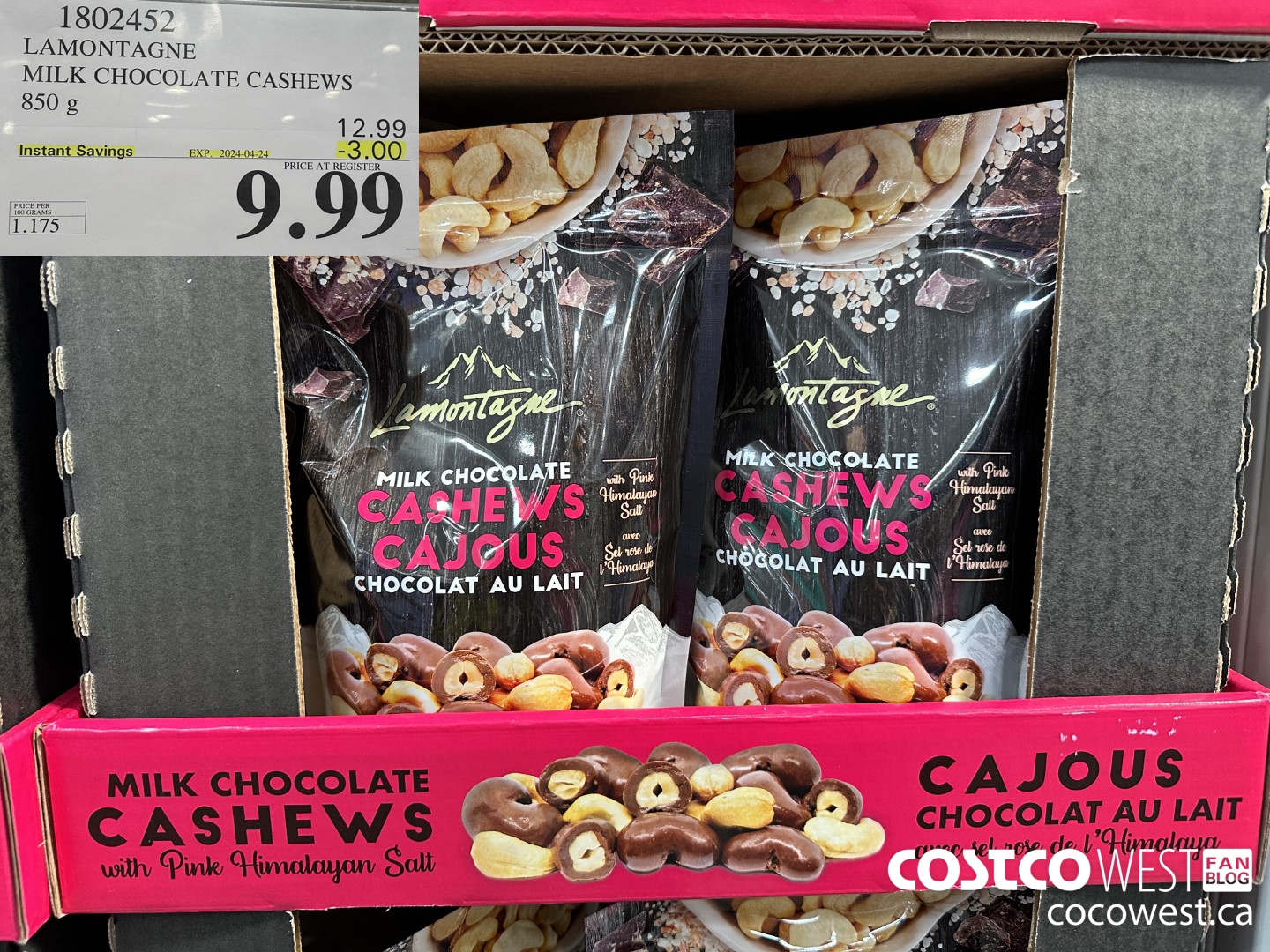 1802452 LAMONTAGNE MILK CHOCOLATE CASHEWS 850G ($3.00 INSTANT SAVINGS EXPIRES ON 2024-04-24) $9.99