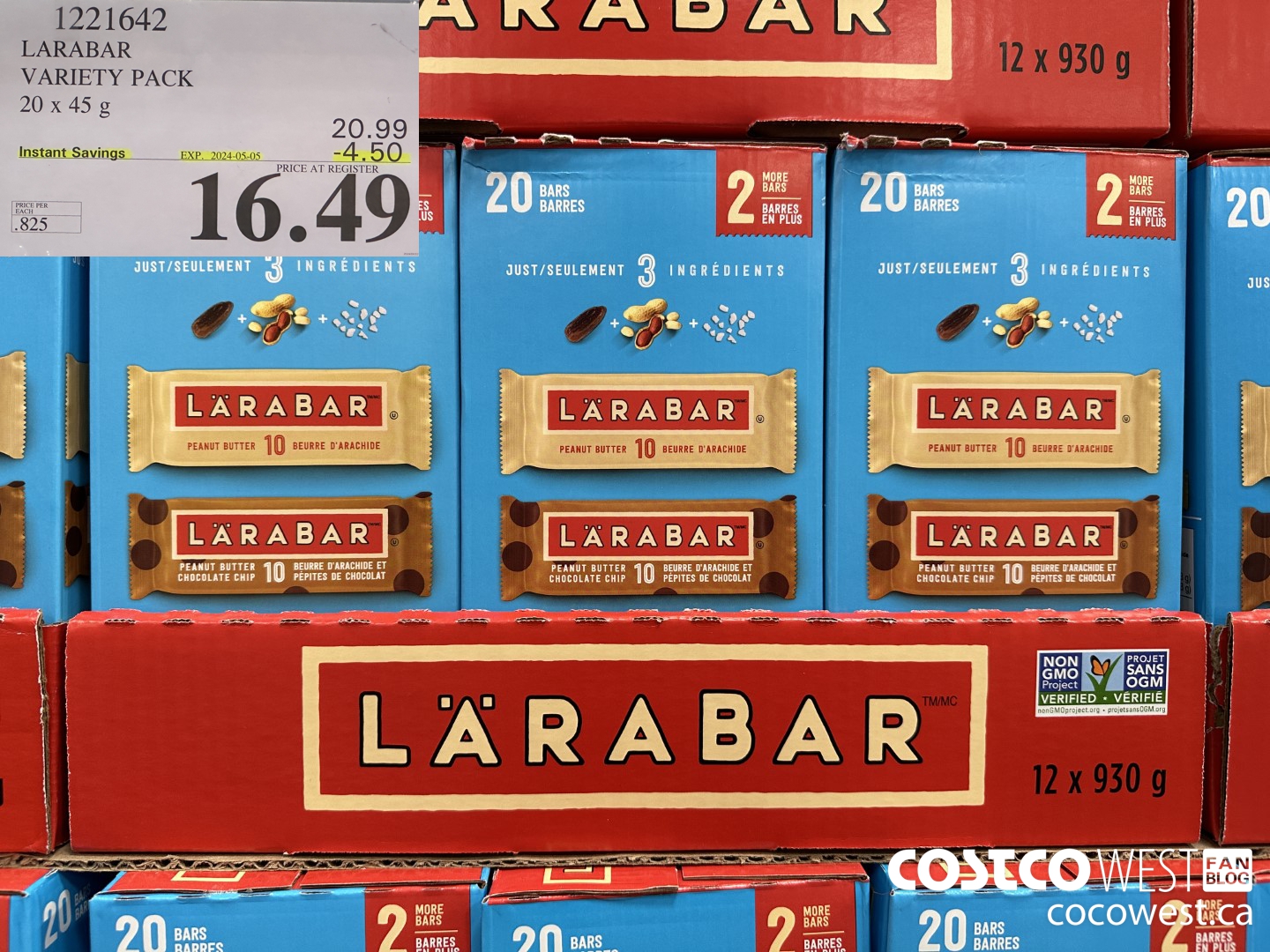 1221642 LARABAR VARIETY PACK 20 x 45 g ($4.50 INSTANT SAVINGS EXPIRES ON 2024-05-05) $16.49