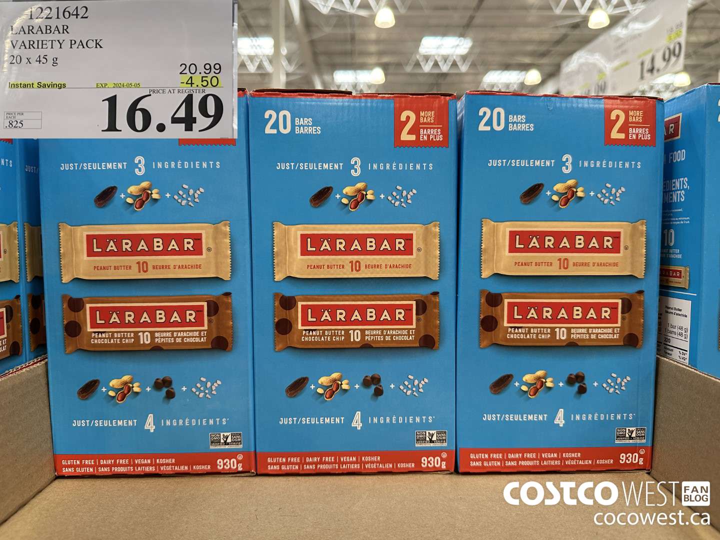 1221642 LARABAR VARIETY PACK 20 x 45 g ($4.50 INSTANT SAVINGS EXPIRES ON 2024-05-05) $16.49