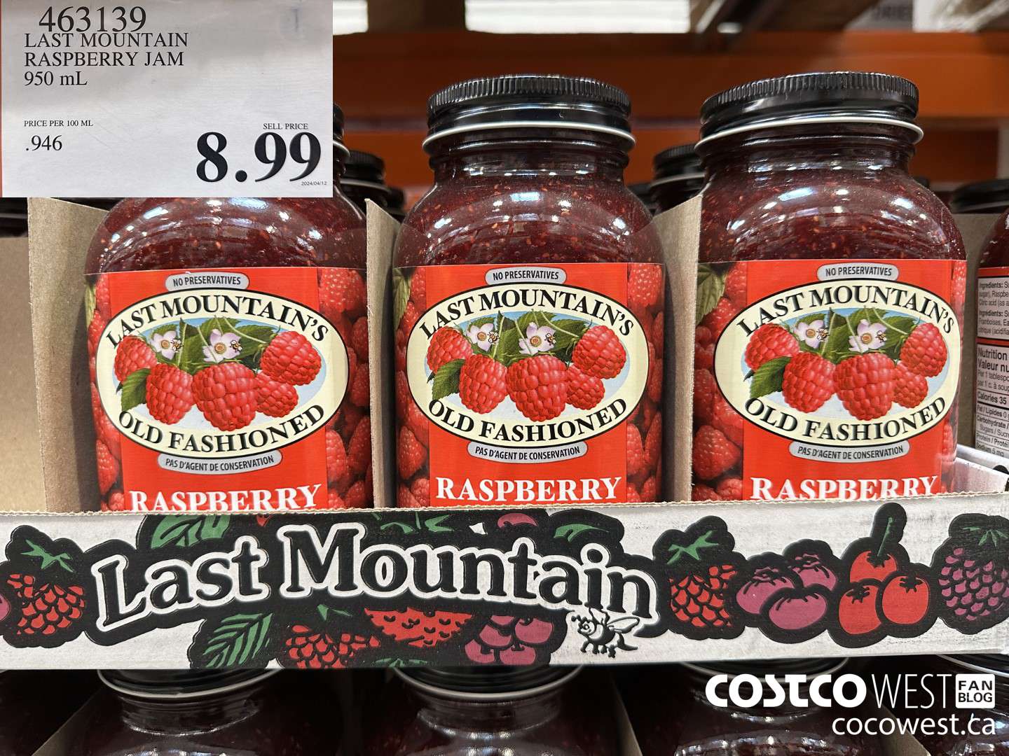 463139 LAST MOUNTAIN RASPBERRY JAM 950 mL $8.99