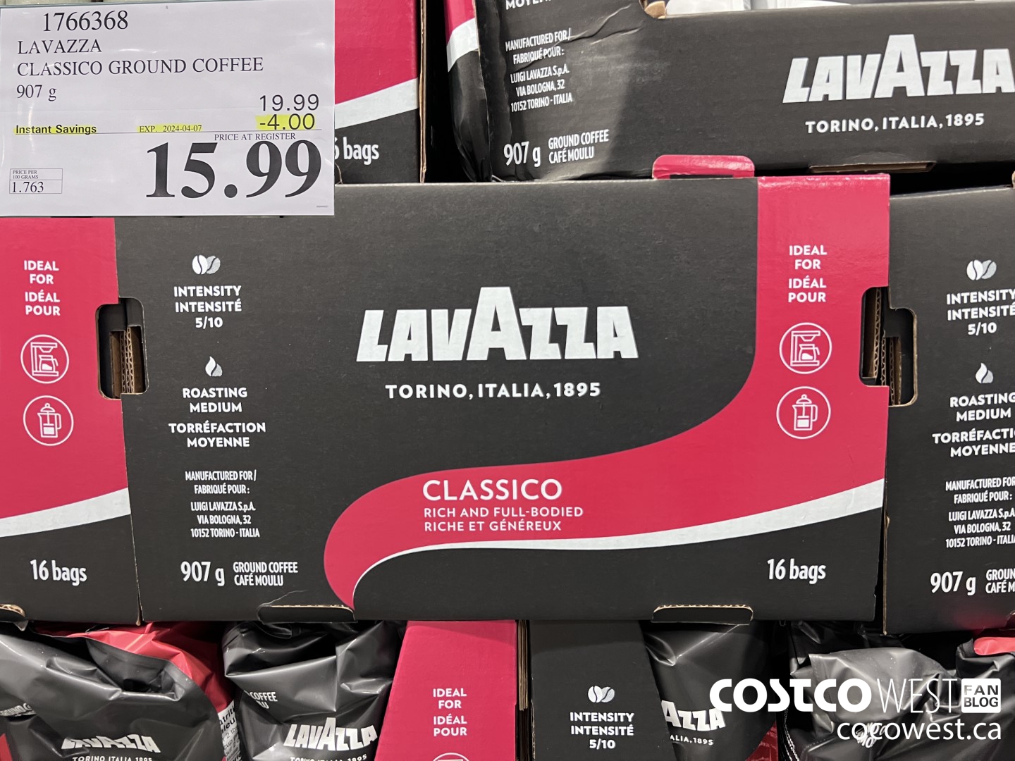 1766368 LAVAZZA CLASSICO GROUND COFFEE 907G ($4.00 INSTANT SAVINGS EXPIRES ON 2024-04-07) $15.99