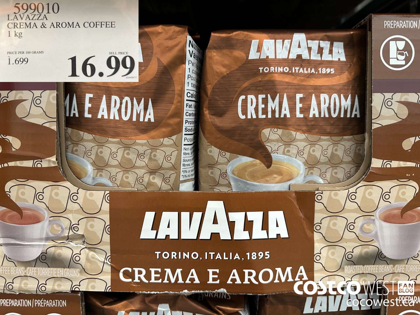 599010 LAVAZZA CREMA & AROMA COFFEE 1KG $16.99