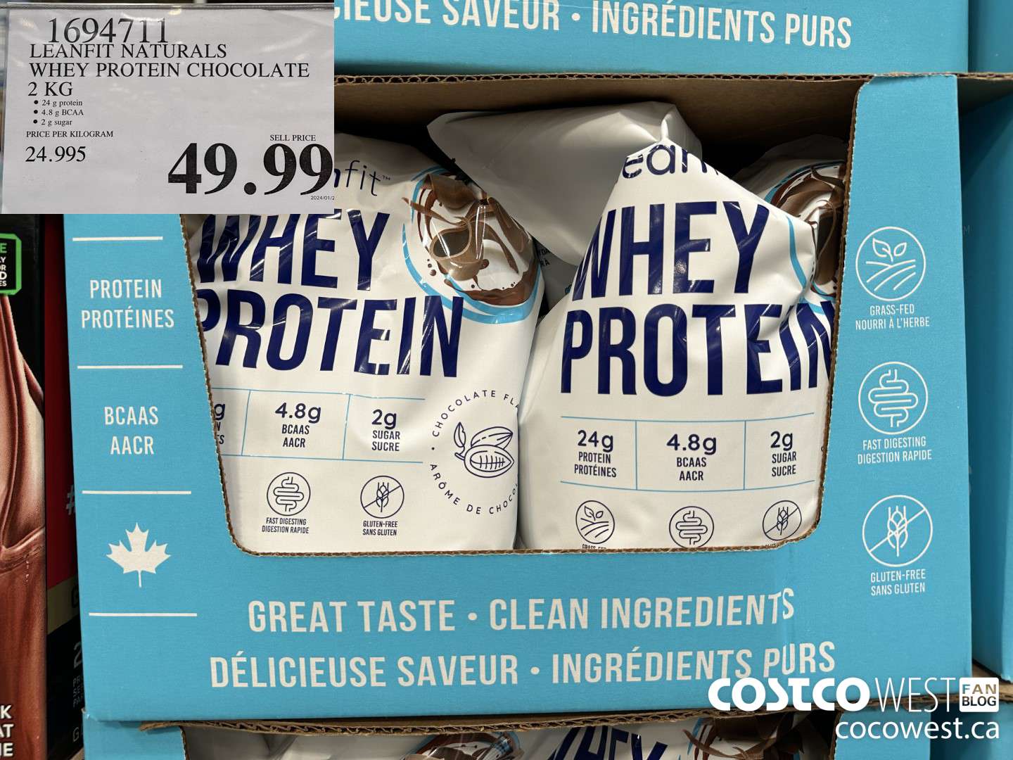 1694711 LEANFIT NATURALS WHEY PROTEIN CHOCOLATE 2 KG $49.99