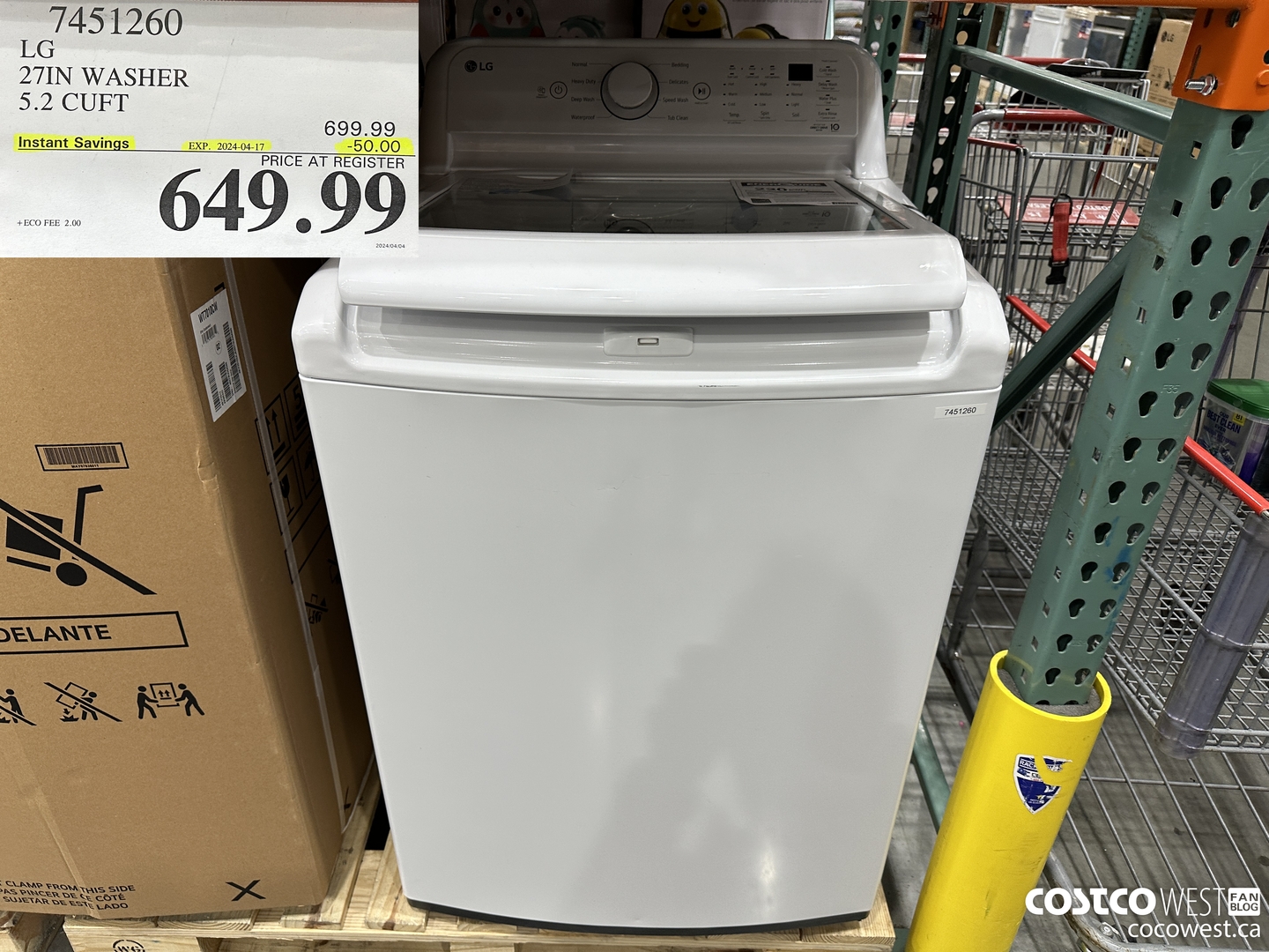 7451260 LG 27IN WASHER 5.2 CUFT ($50.00 INSTANT SAVINGS EXPIRES ON 2024-04-17) $649.99