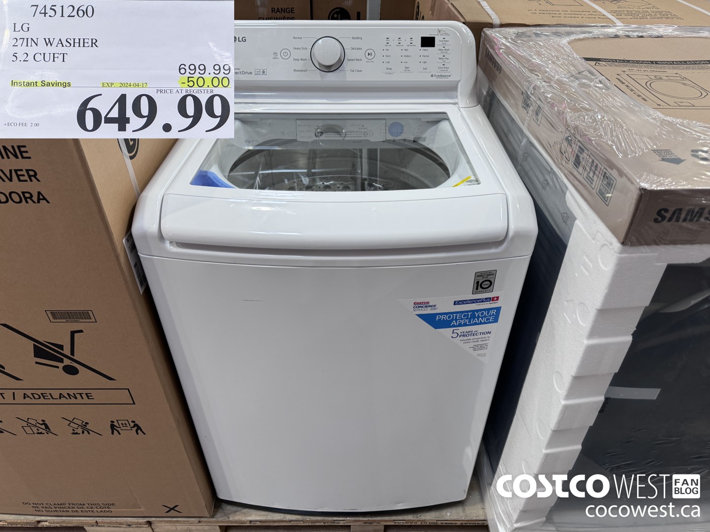 7451260 LG 27IN WASHER 5.2 CUFT ($50.00 INSTANT SAVINGS EXPIRES ON 2024-04-17) $649.99
