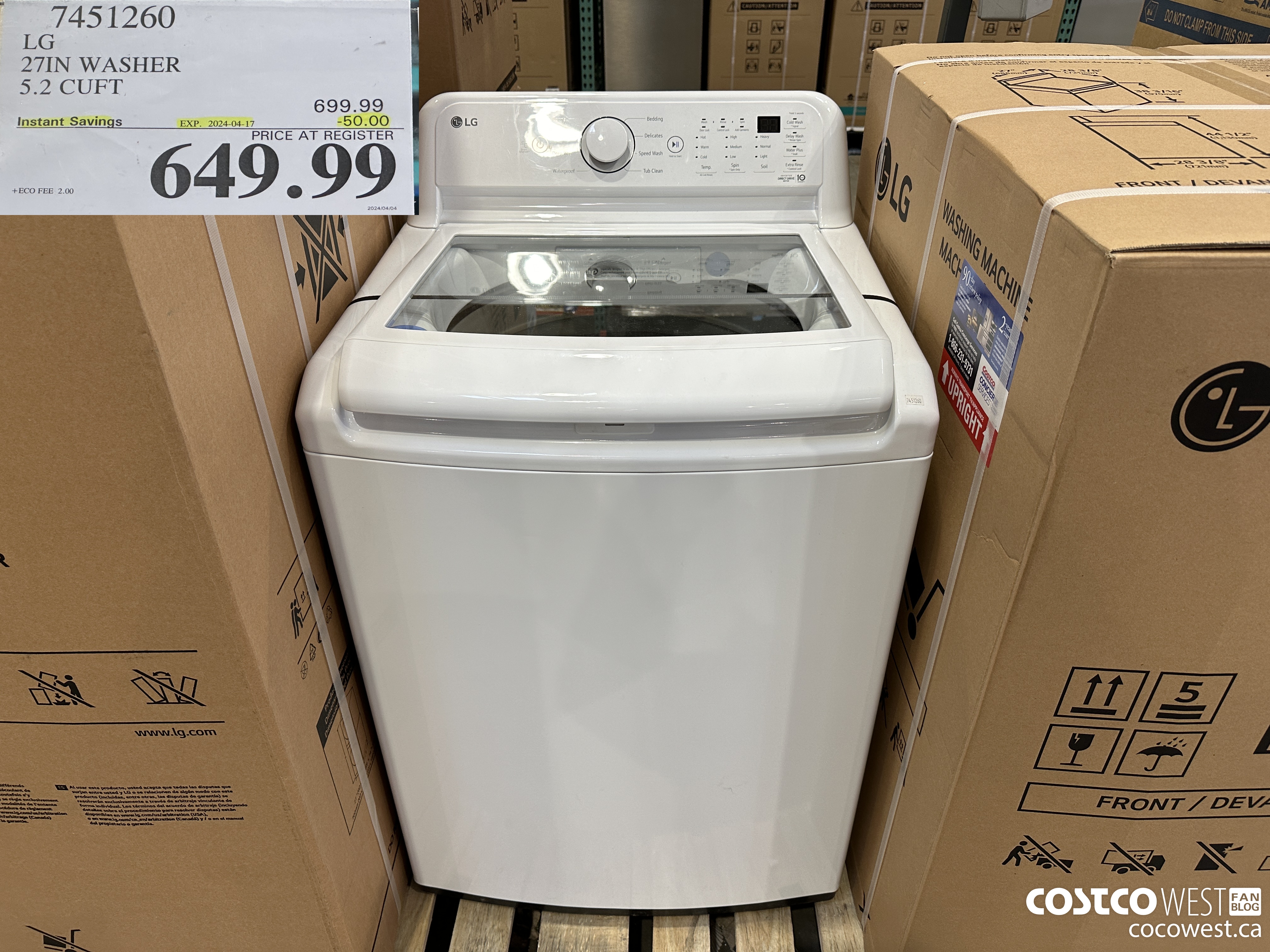 7451260 LG 27IN WASHER 5.2 CUFT ($50.00 INSTANT SAVINGS EXPIRES ON 2024-04-17) $649.99