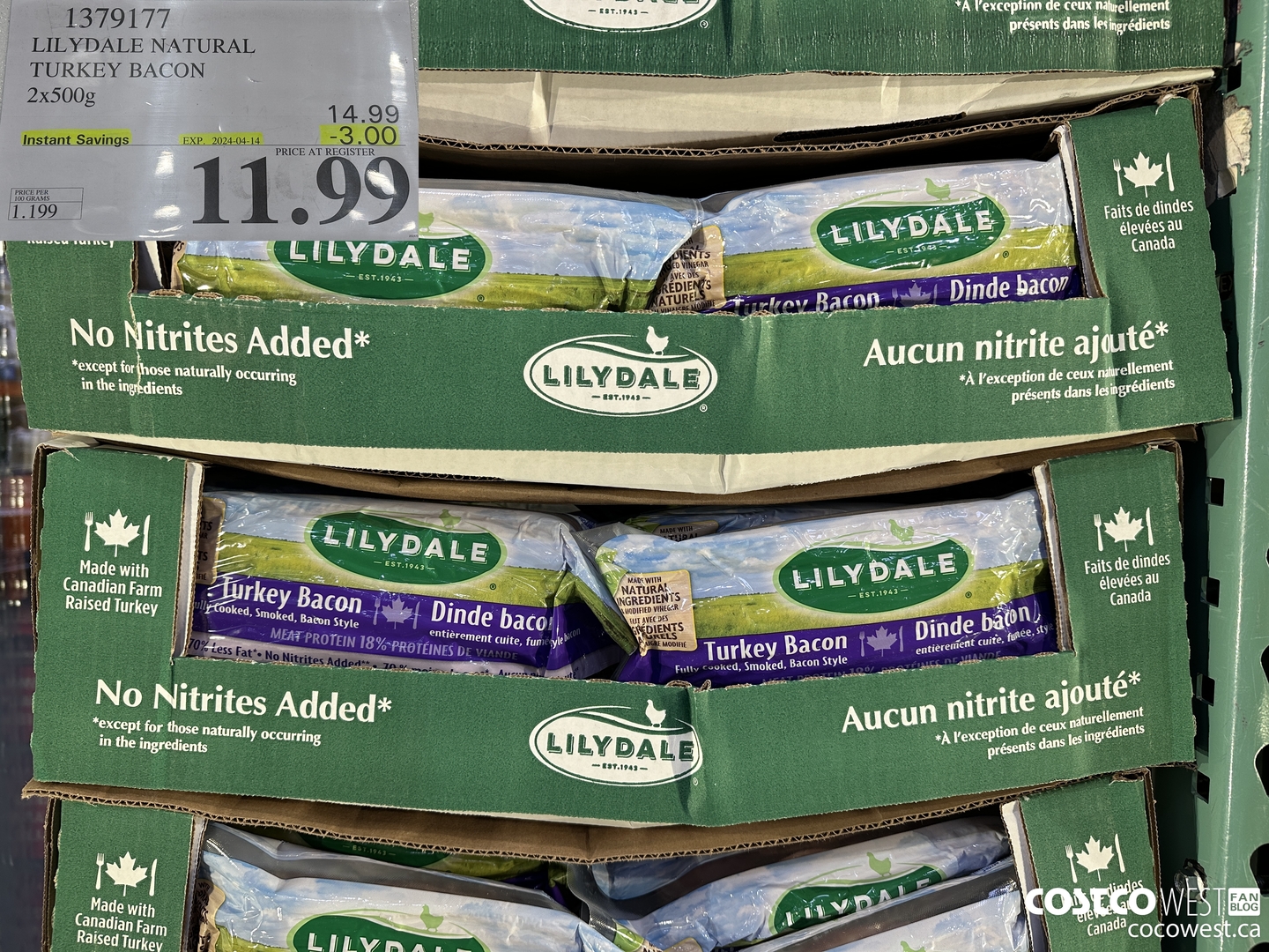 1379177 LILYDALE NATURAL TURKEY BACON 2 x 500 g ($3.00 INSTANT SAVINGS EXPIRES ON 2024-04-14) $11.99