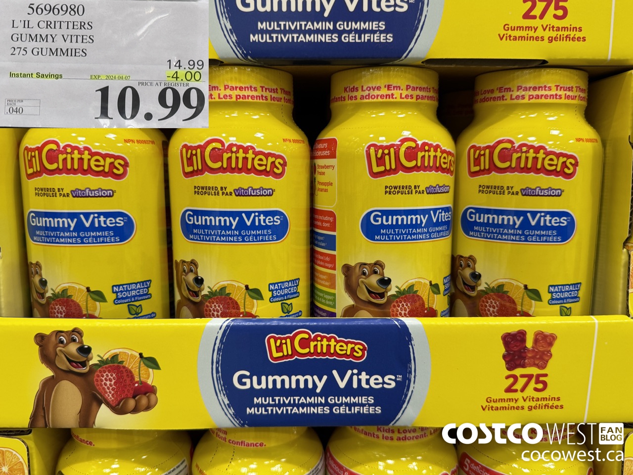 5696980 L'IL CRITTERS GUMMY VITES 275 GUMMIES ($4.00 INSTANT SAVINGS EXPIRES ON 2024-04-07) $10.99
