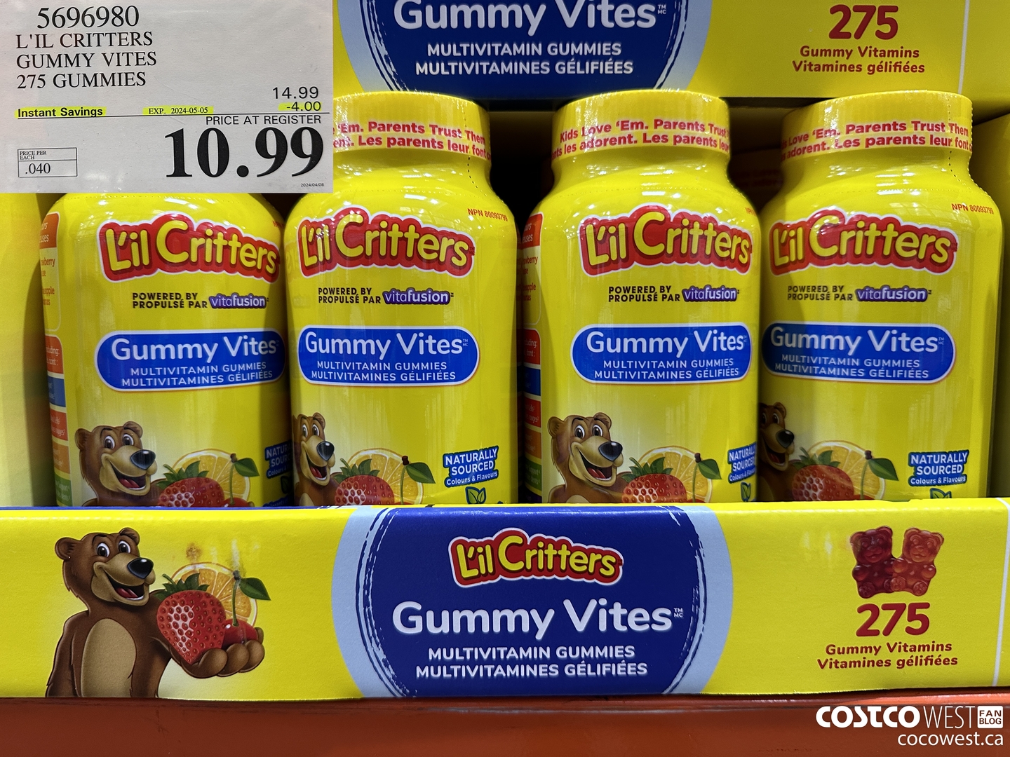 5696980 L'IL CRITTERS GUMMY VITES 275 GUMMIES ($4.00 INSTANT SAVINGS EXPIRES ON 2024-05-05) $10.99