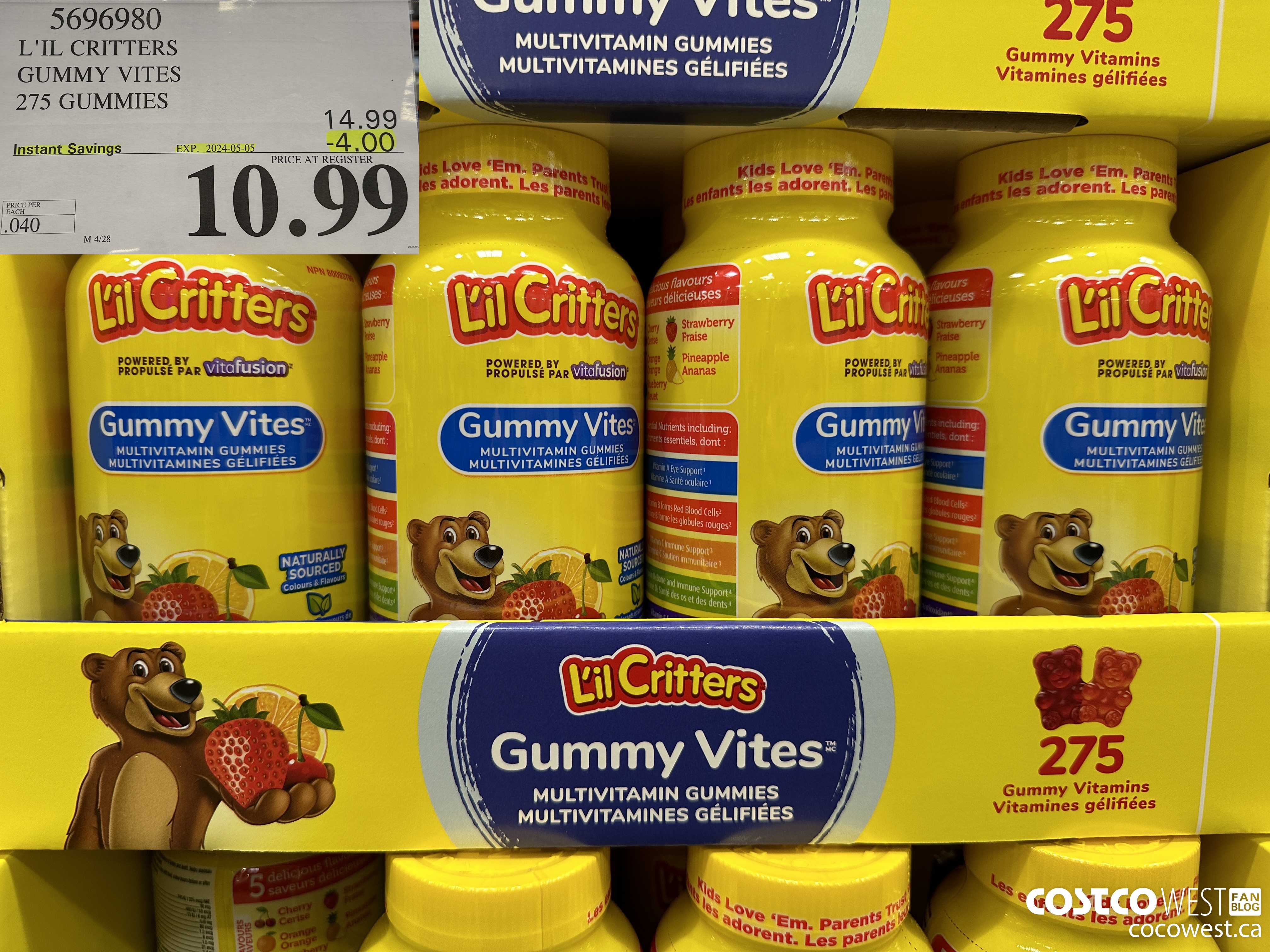 5696980 L'IL CRITTERS GUMMY VITES 275 GUMMIES ($4.00 INSTANT SAVINGS EXPIRES ON 2024-05-05) $10.99