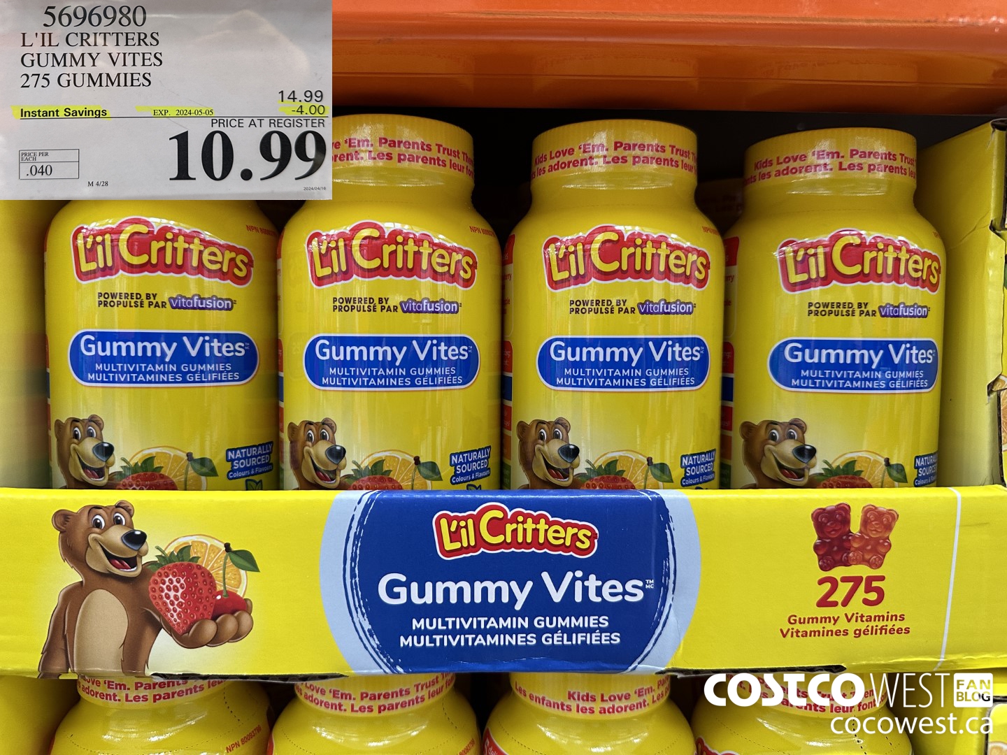 5696980 L'IL CRITTERS GUMMY VITES 275 GUMMIES ($4.00 INSTANT SAVINGS EXPIRES ON 2024-05-05) $10.99