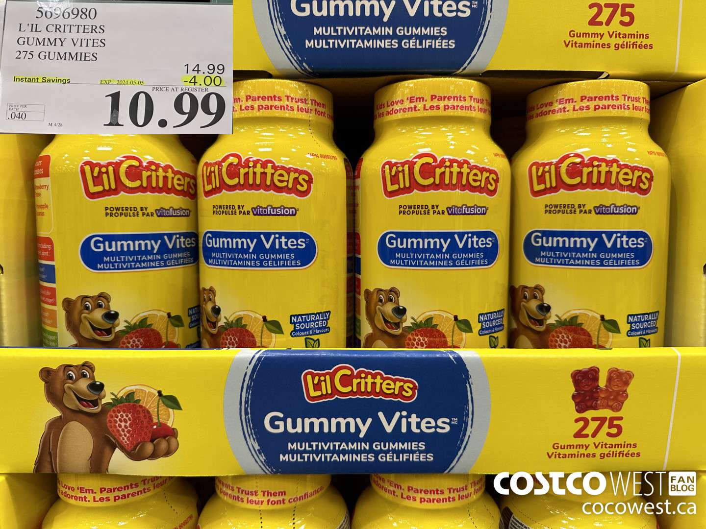 5696980 L'IL CRITTERS GUMMY VITES 275 GUMMIES ($4.00 INSTANT SAVINGS EXPIRES ON 2024-05-05) $10.99