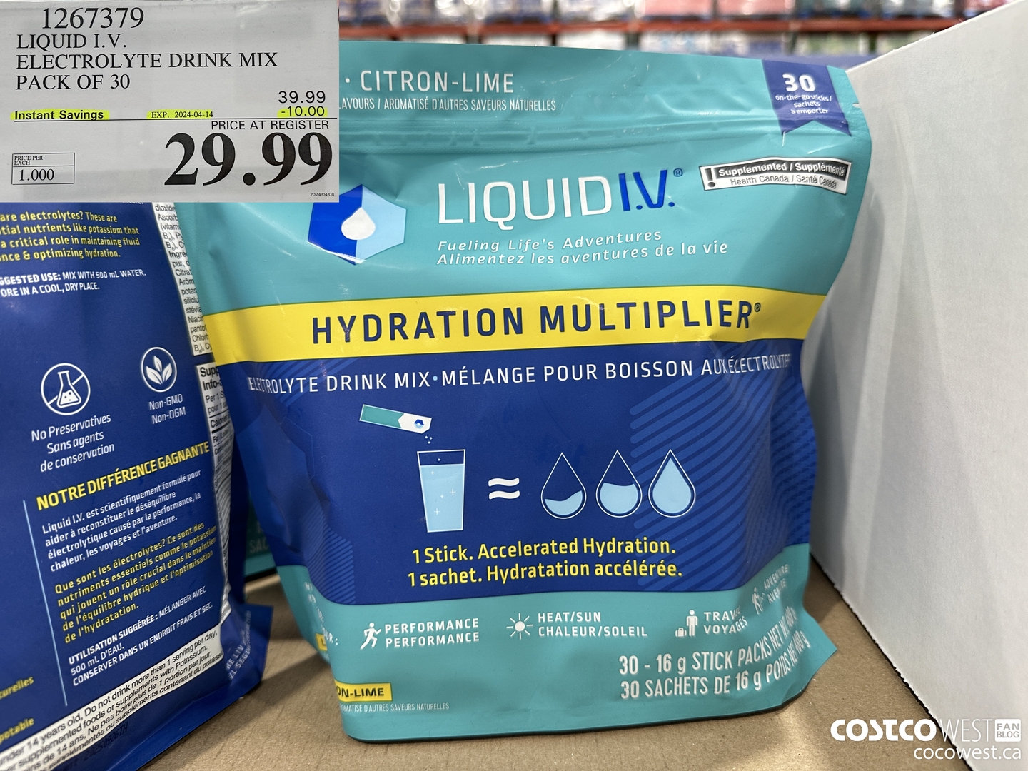 1267379 LIQUID ELECTROLYTE DRINK MIX PACK OF 30 ($10.00 INSTANT SAVINGS EXPIRES ON 2024-04-14) $29.99