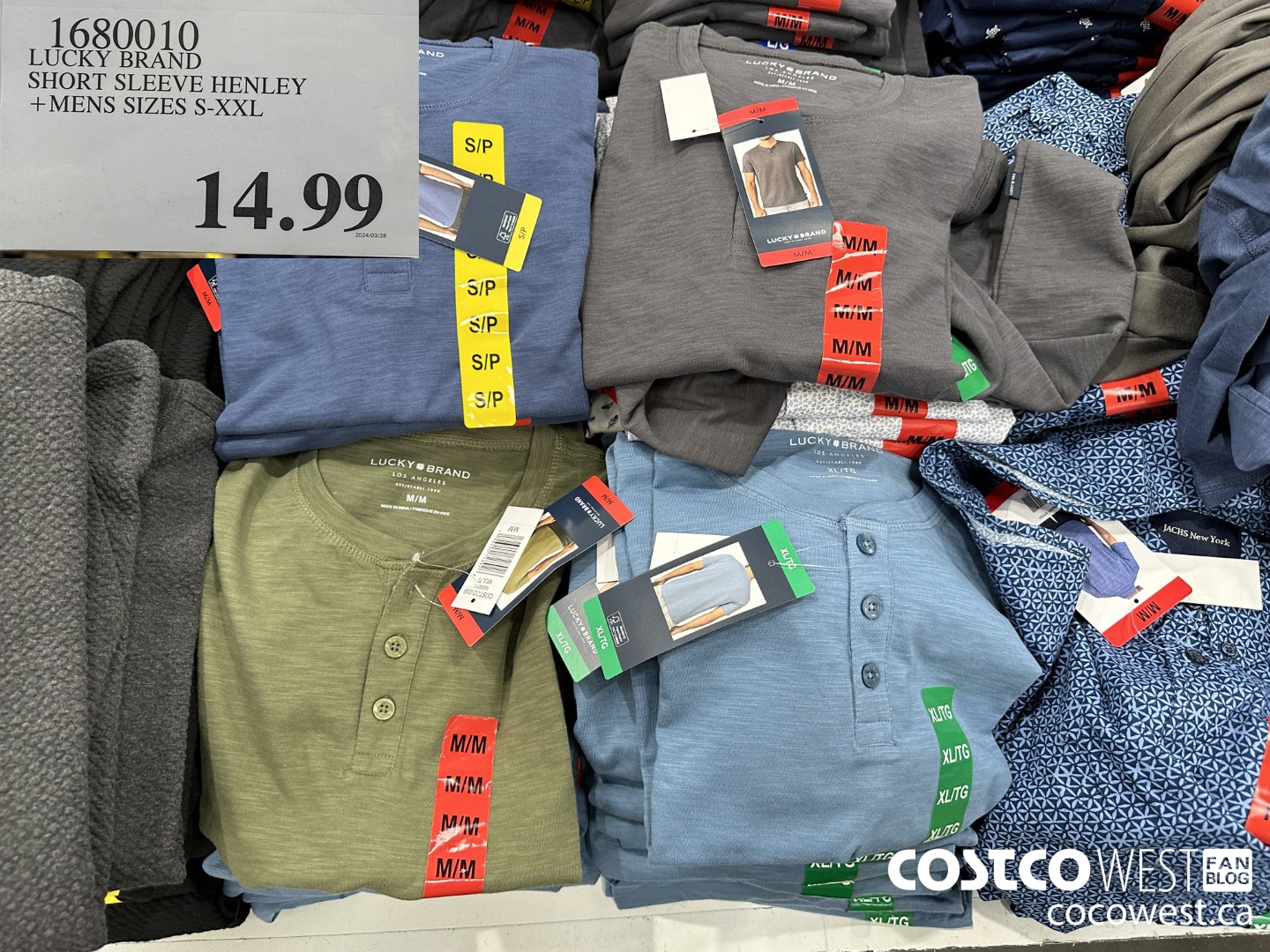 1680010 LUCKY BRAND SHORT SLEEVE HENLEY MENS SIZES S-XXL $14.99