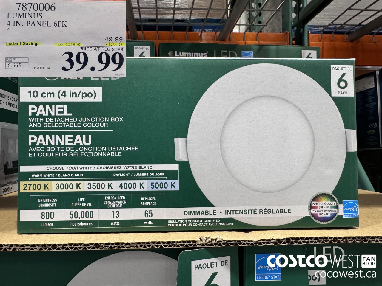 7870006 LUMINUS 4 IN. PANEL 6PK ($10.00 INSTANT SAVINGS EXPIRES ON 2024-04-07) $39.99