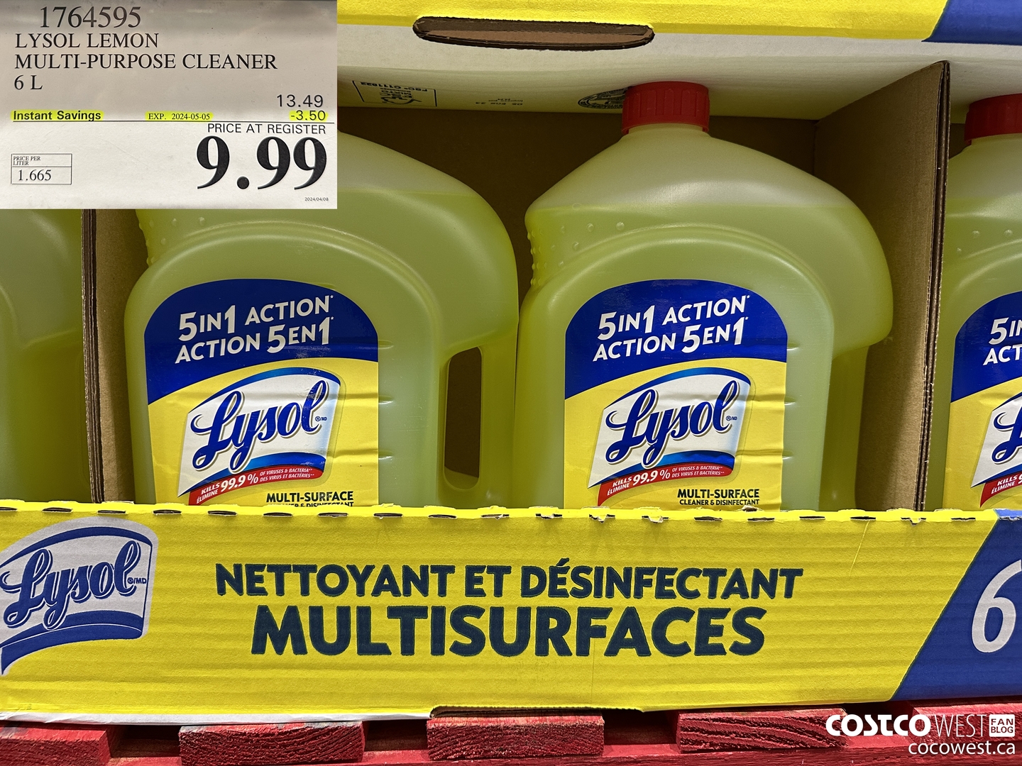 1764595 LYSOL LEMON MULTI-PURPOSE CLEANER 6L ($3.50 INSTANT SAVINGS EXPIRES ON 2024-05-05) $9.99