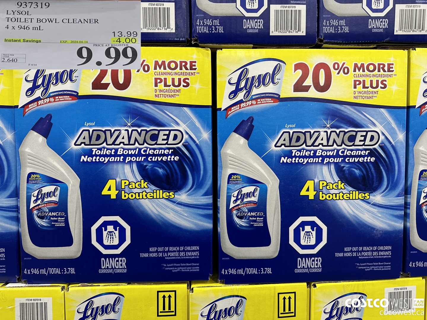 937319 LYSOL TOILET BOWL CLEANER 4 x 946 ML ($4.00 INSTANT SAVINGS EXPIRES ON 2024-04-14) $9.99