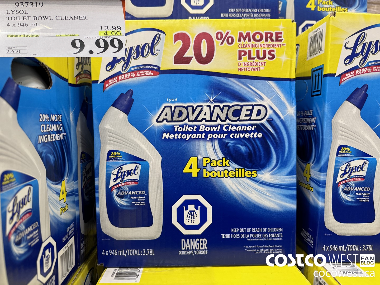 937319 LYSOL TOILET BOWL CLEANER 4 x 946 ML ($4.00 INSTANT SAVINGS EXPIRES ON 2024-04-14) $9.99