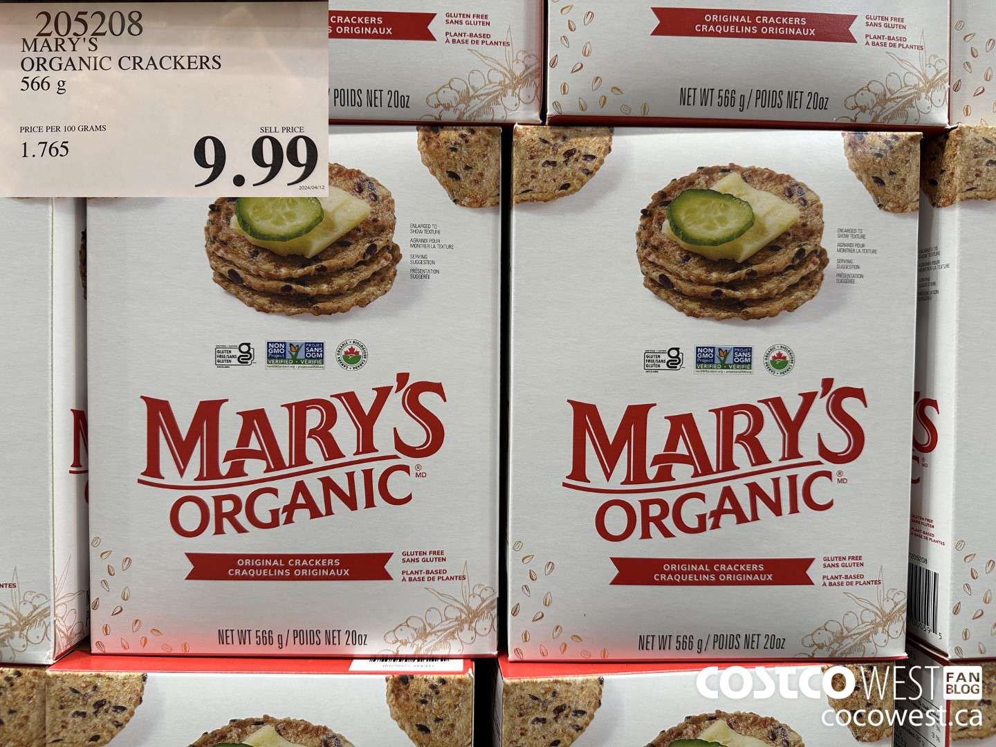 205208 MARY'S ORGANIC CRACKERS 566G $9.99