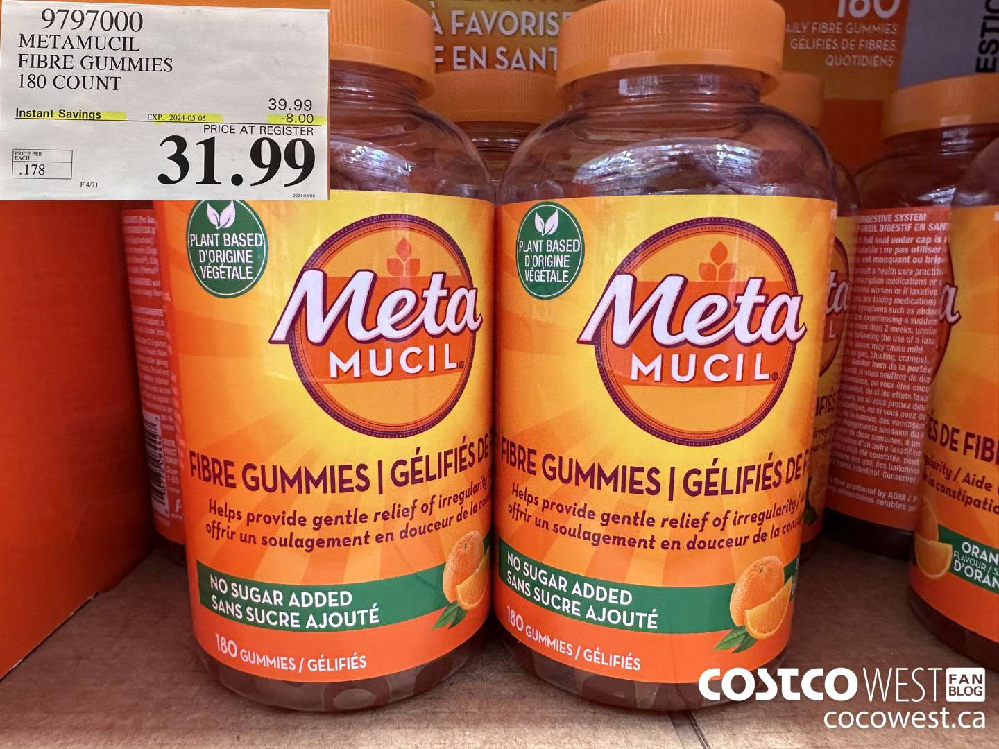 9797000 METAMUCIL FIBRE GUMMIES 180 COUNT ($8.00 INSTANT SAVINGS EXPIRES ON 2024-05-05) $31.99