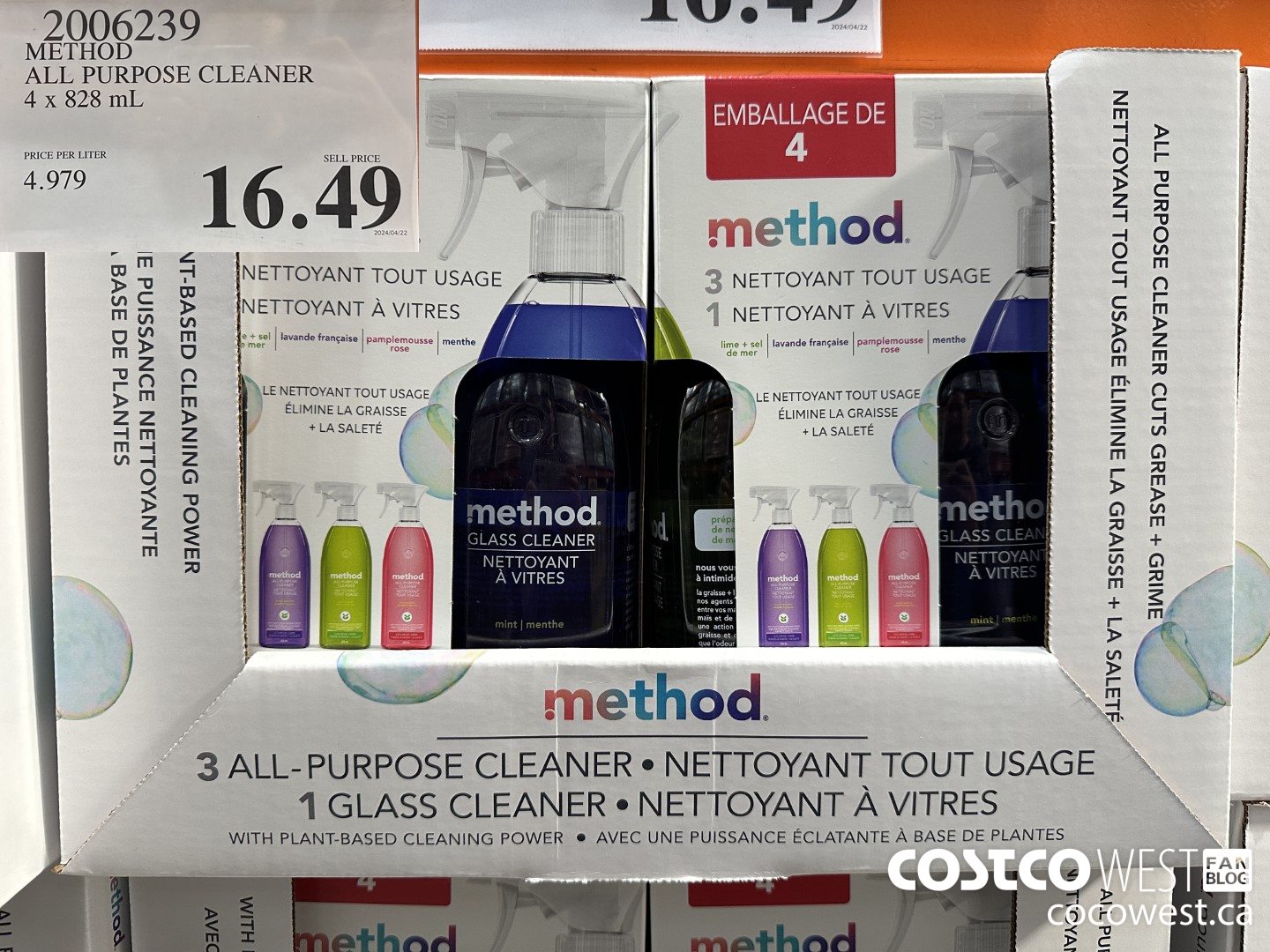 2006239 METHOD ALL PURPOSE CLEANER 4 x 828 mL $16.49