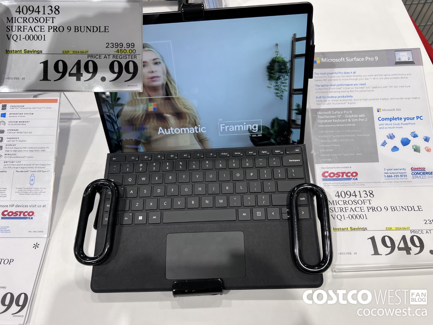 4094138 MICROSOFT SURFACE PRO 9 BUNDLE VQ1-00001 ($450.00 INSTANT SAVINGS EXPIRES ON 2024-04-07) $1949.99