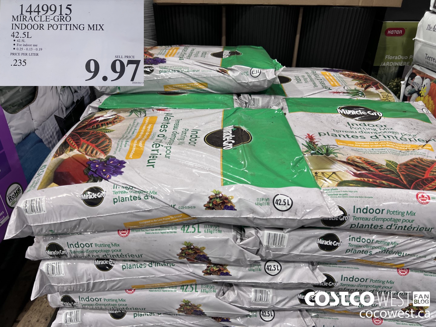 1449915 MIRACLE-GRO INDOOR POTTING MIX 42.5L $9.97