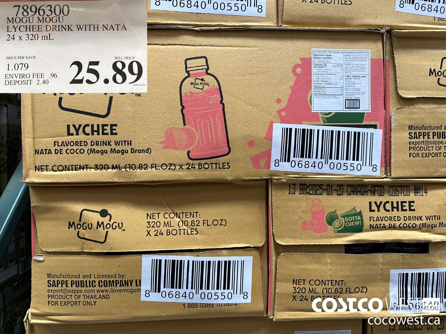 7896300 MOGU MOGU LYCHEE DRINK WITH NATA 24 X 320 ML $25.89