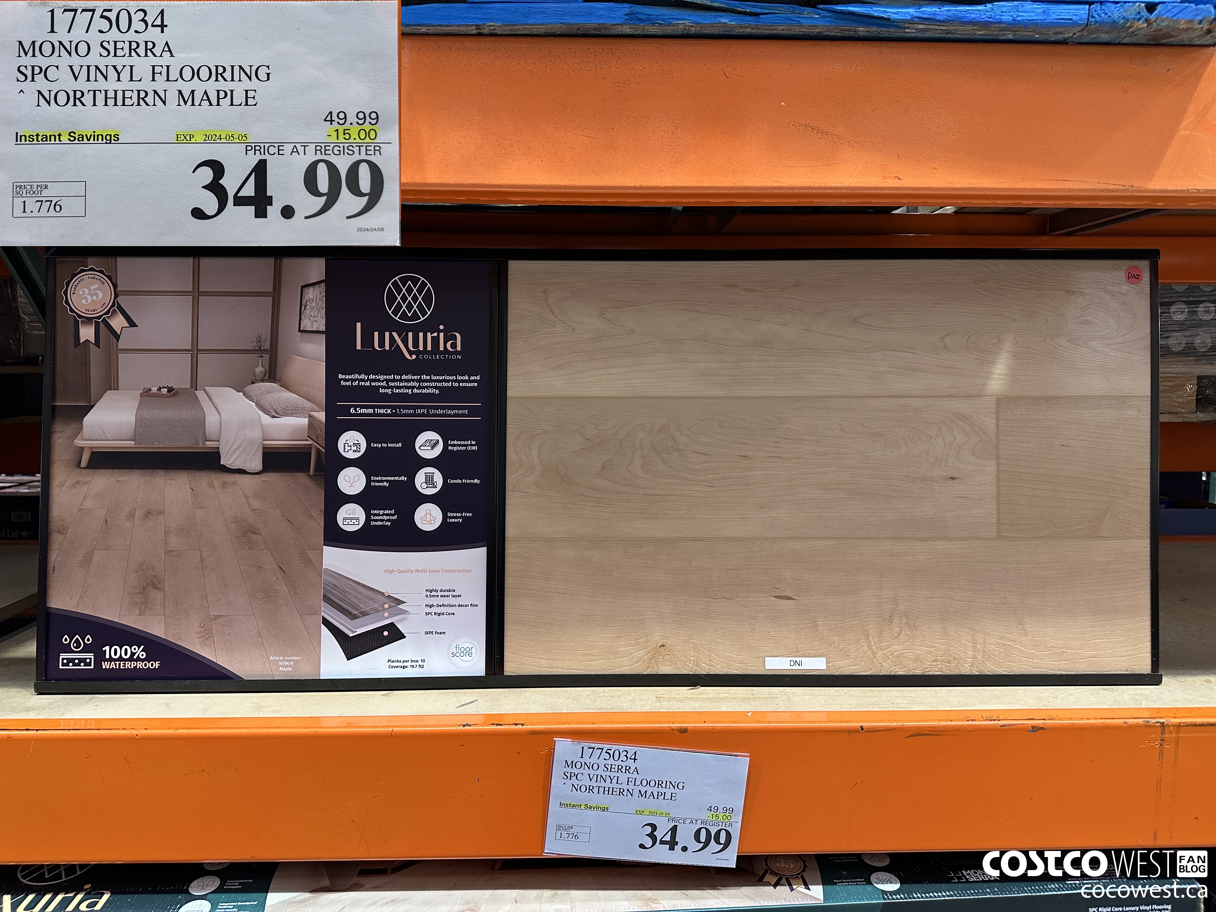1775034 MONO SERRA SPC VINYL FLOORING NORTHERN MAPLE ($15.00 INSTANT SAVINGS EXPIRES ON 2024-05-05) $34.99