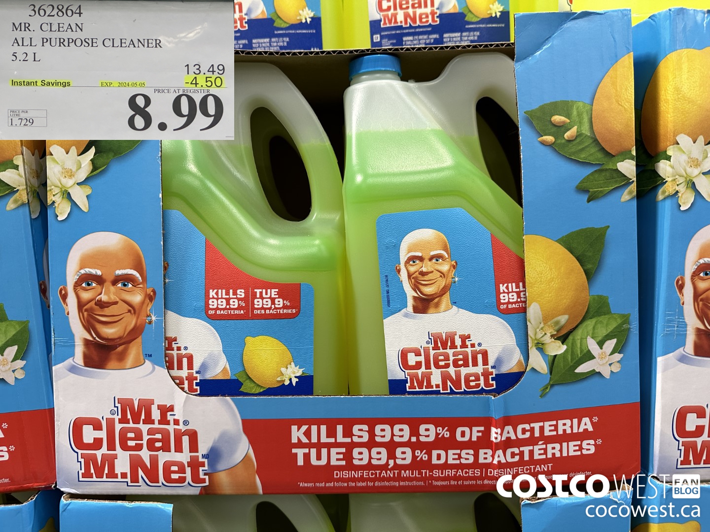 362864 MR. CLEAN ALL PURPOSE CLEANER 5.2 L ($4.50 INSTANT SAVINGS EXPIRES ON 2024-05-05) $8.99