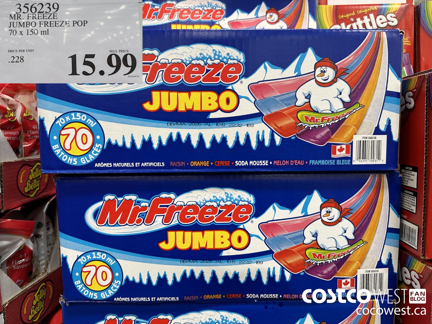 356239 MR. FREEZE JUMBO FREEZE POP 70 x 150 mL $15.99