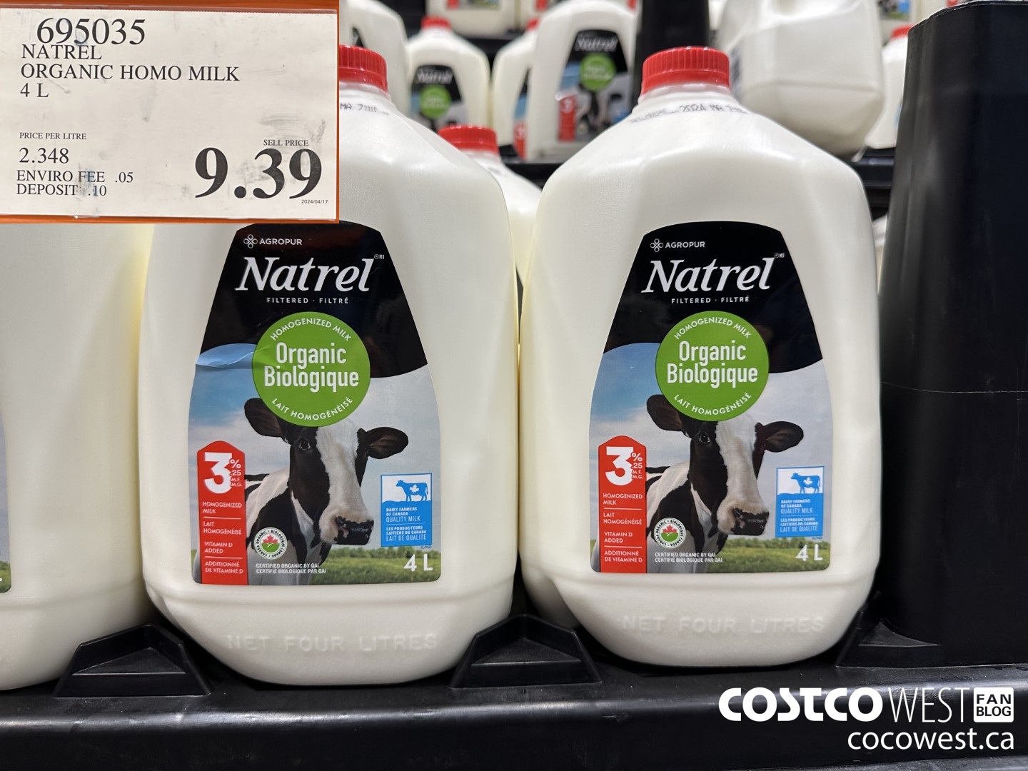 695035 NATREL ORGANIC HOMO MILK 4L $9.39